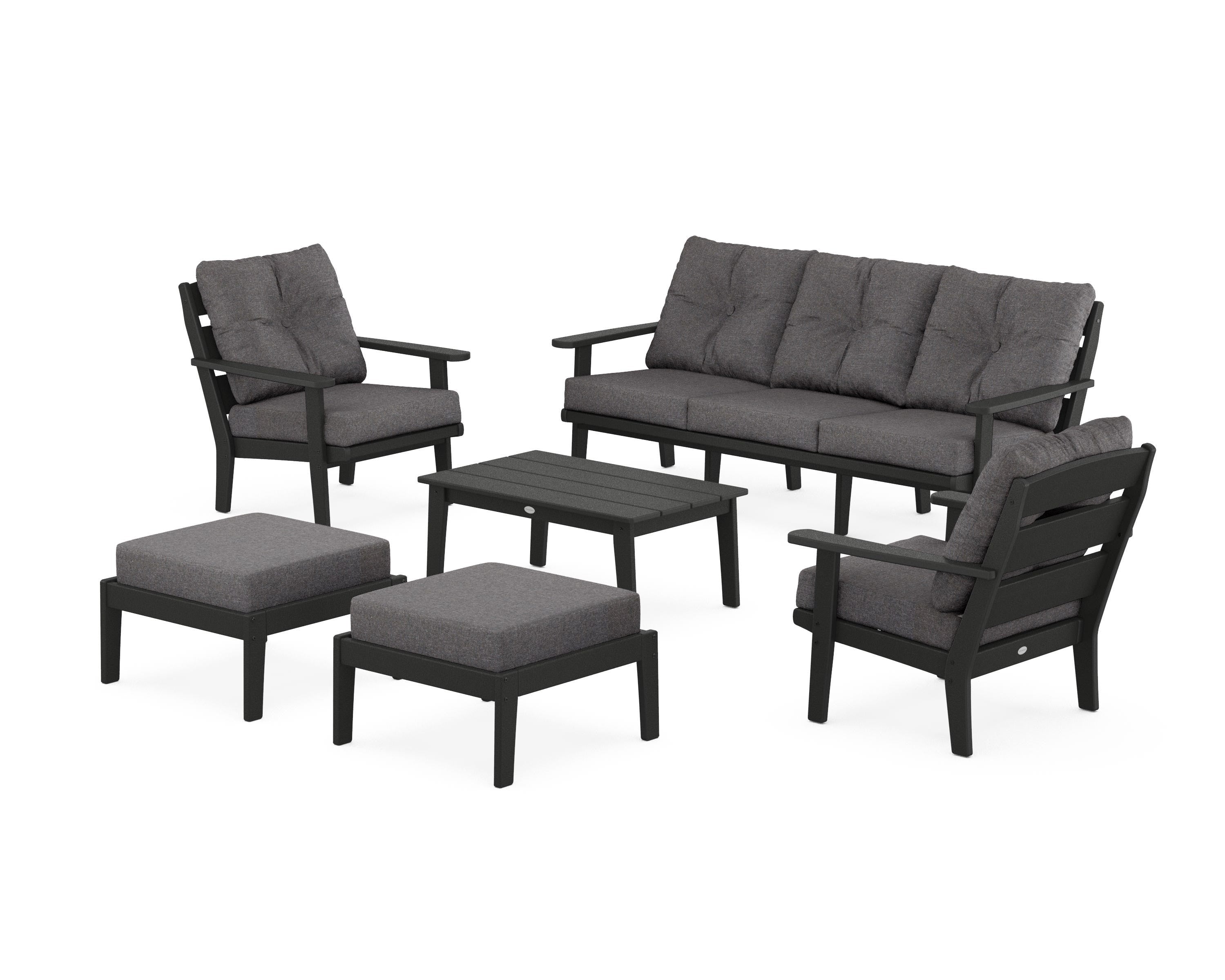POLYWOOD® Lakeside 6-Piece Lounge Sofa Set in Black / Ash Charcoal