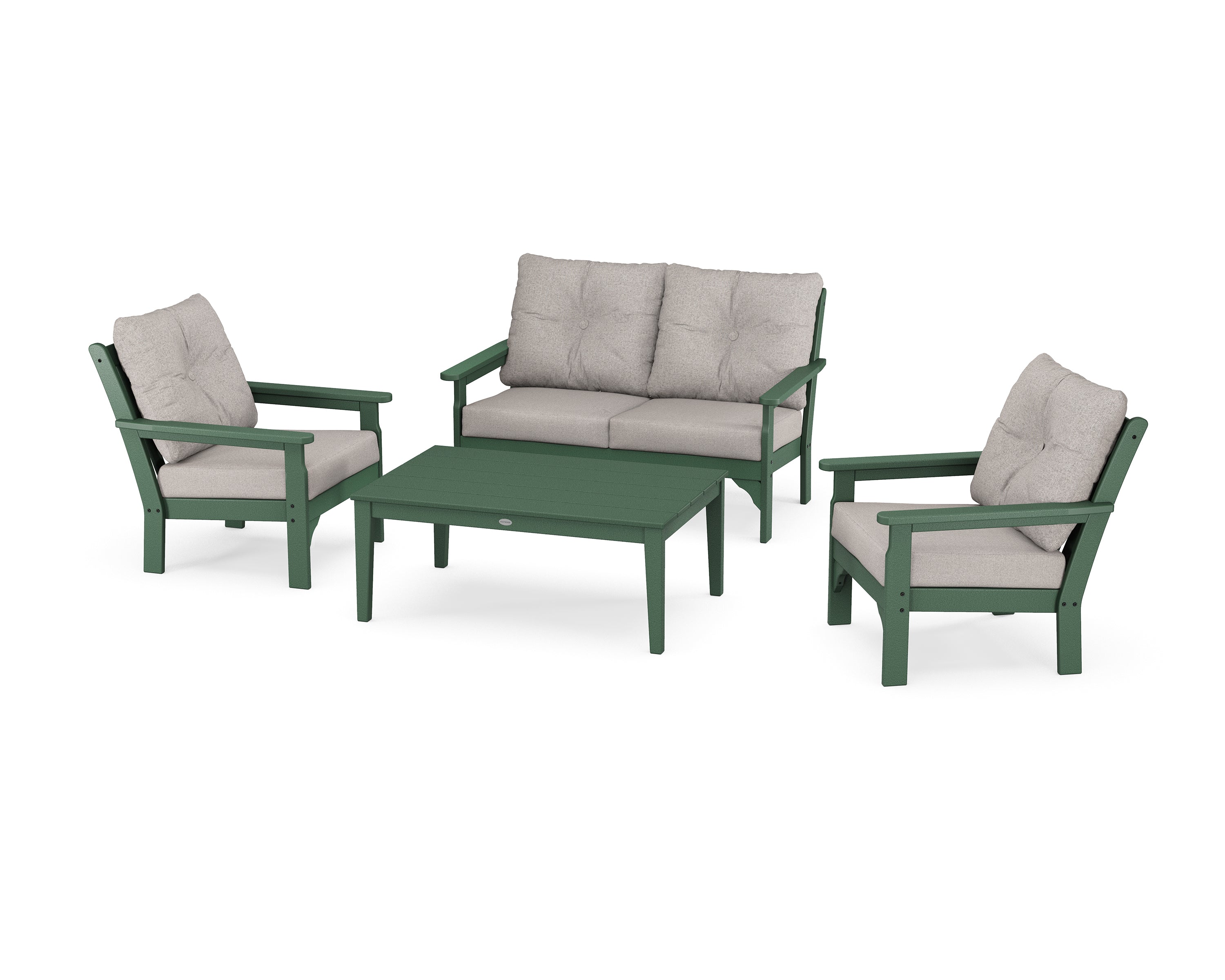 POLYWOOD® Vineyard 4-Piece Deep Seating Set in Green / Weathered Tweed