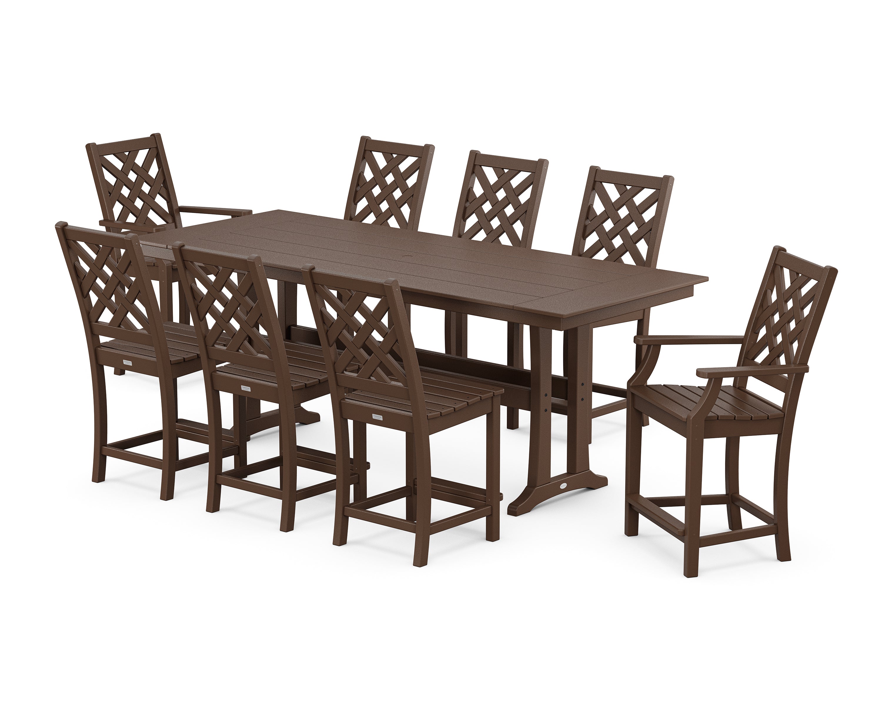 Country Living Wovendale 9-Piece Farmhouse Counter Set with Trestle Legs in Mahogany