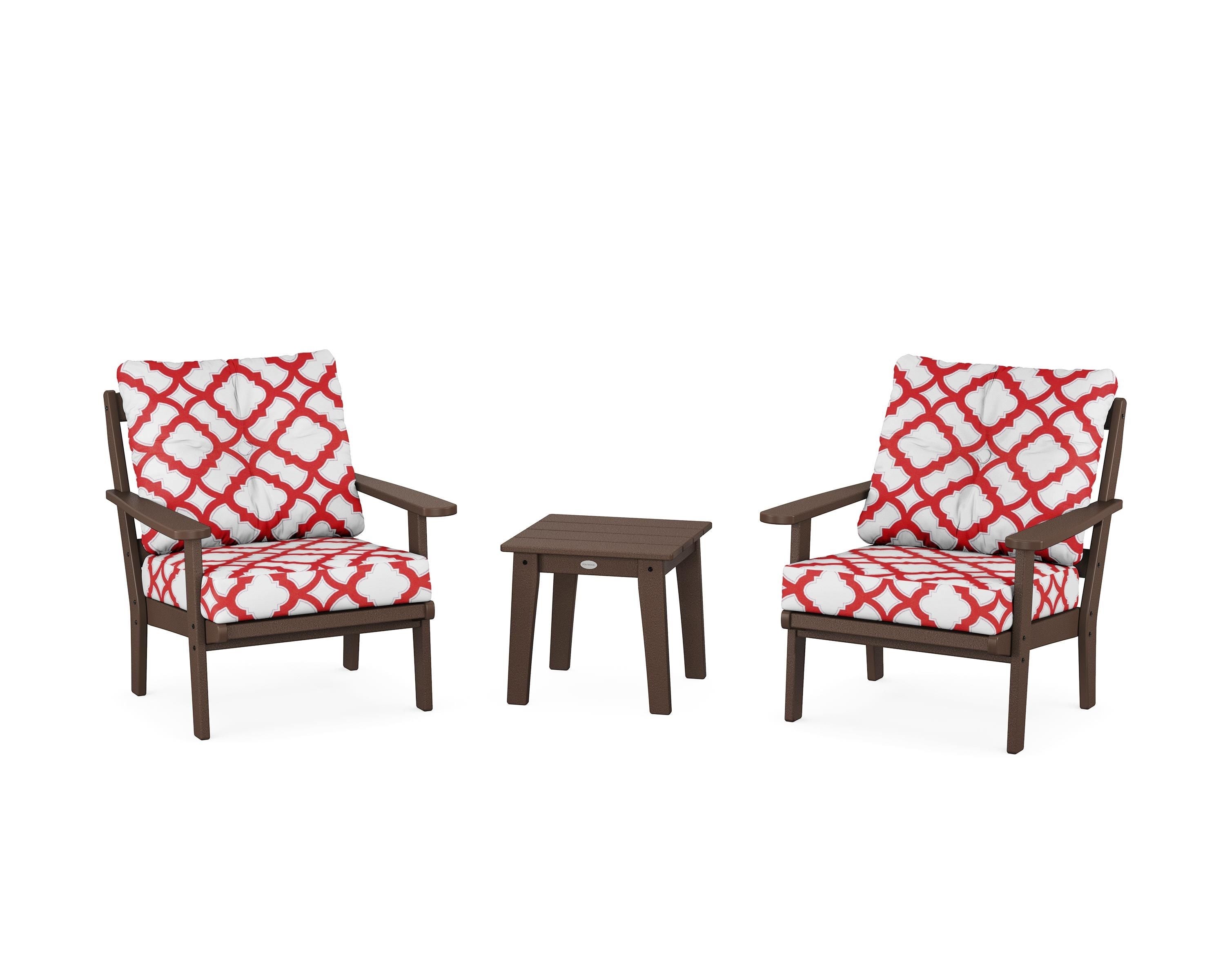 POLYWOOD® Mission 3-Piece Deep Seating Set in Mahogany / Trellis Crimson