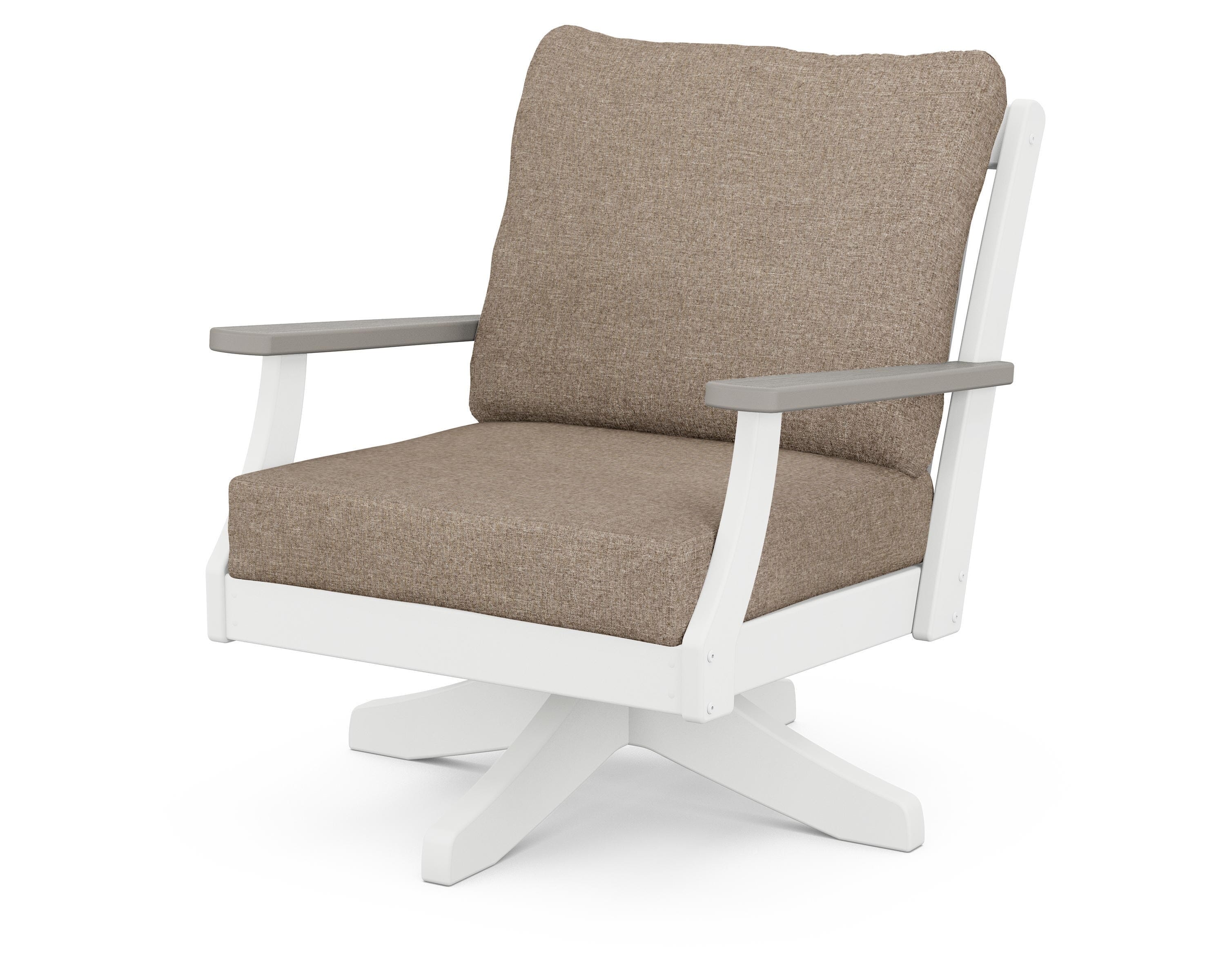 POLYWOOD® Braxton Deep Seating Swivel Chair in White / Driftwood / Spiced Burlap