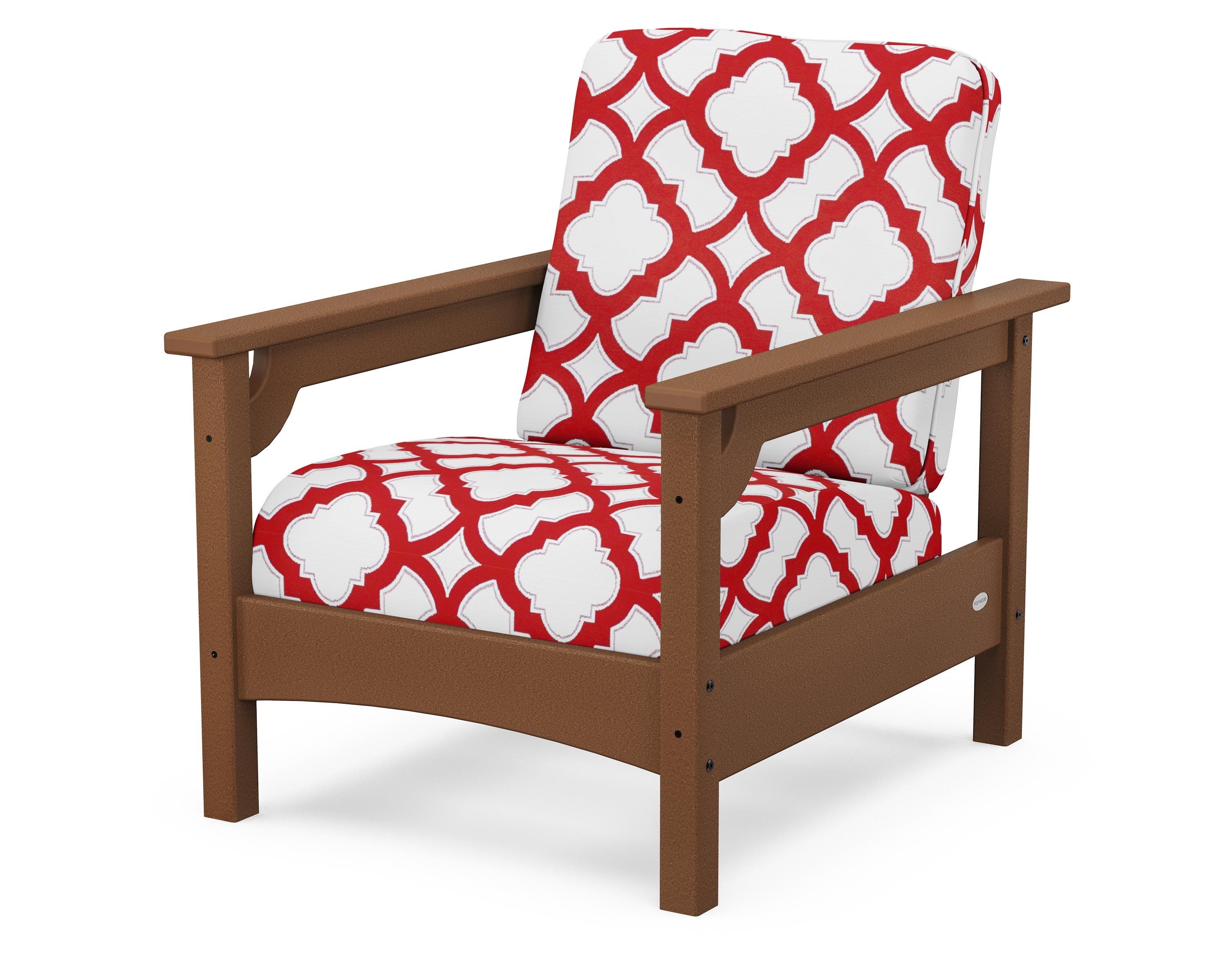 POLYWOOD® Club Chair in Teak / Trellis Crimson