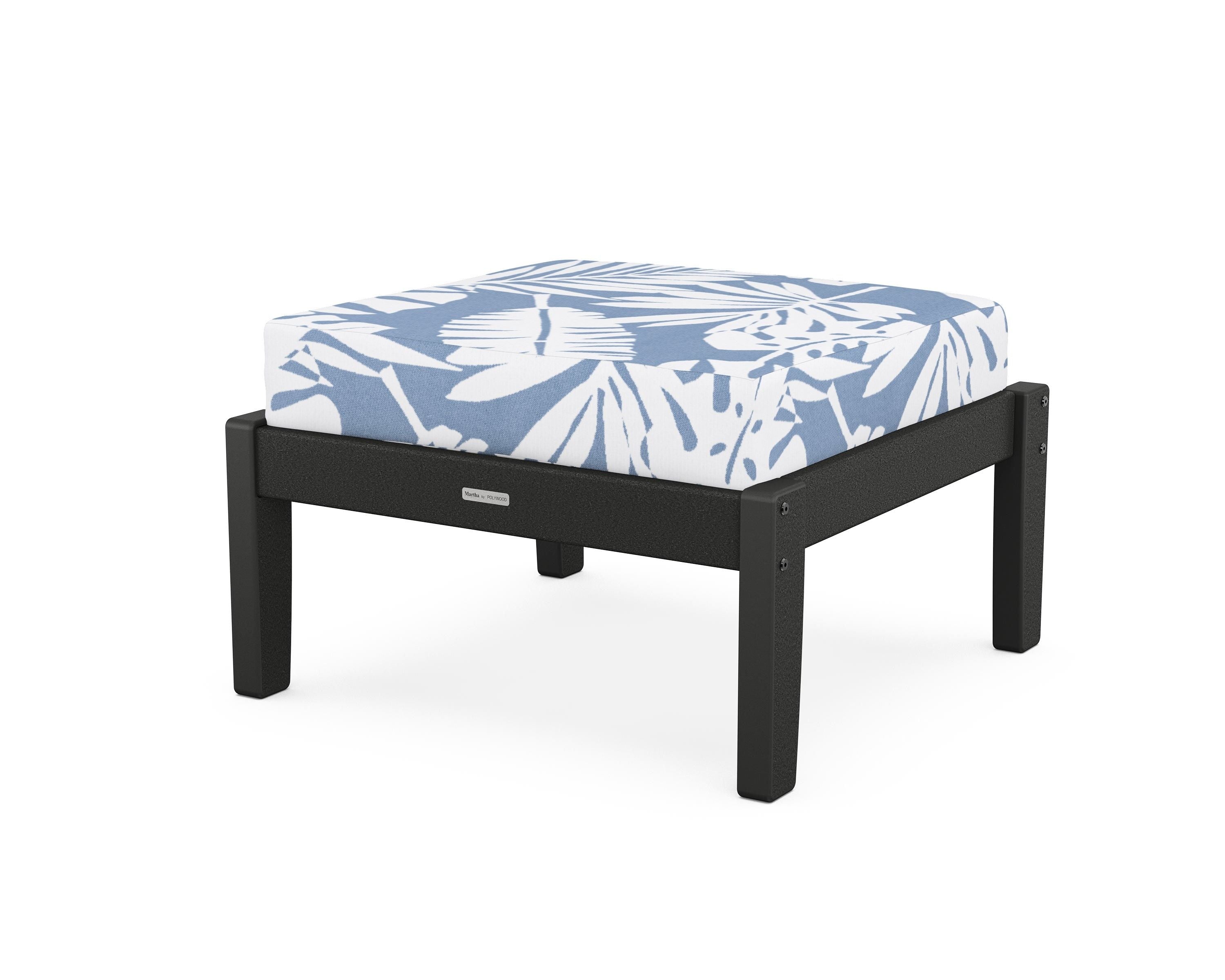 Martha Stewart by POLYWOOD® Chinoiserie Deep Seating Ottoman in Black / Leaf Sky Blue