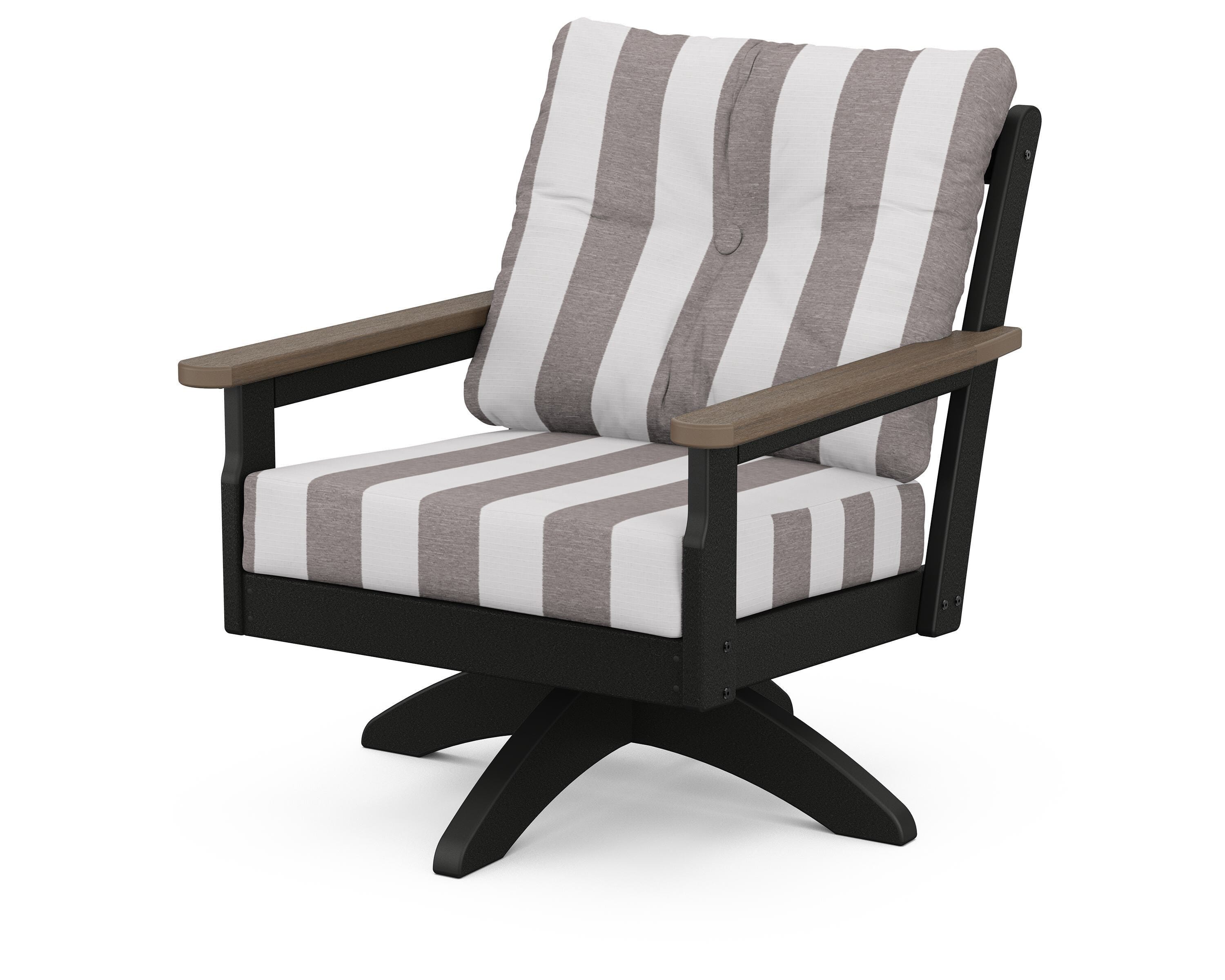 POLYWOOD® Vineyard Deep Seating Swivel Chair in Black / Kona / Cabana Stripe Grey Mist