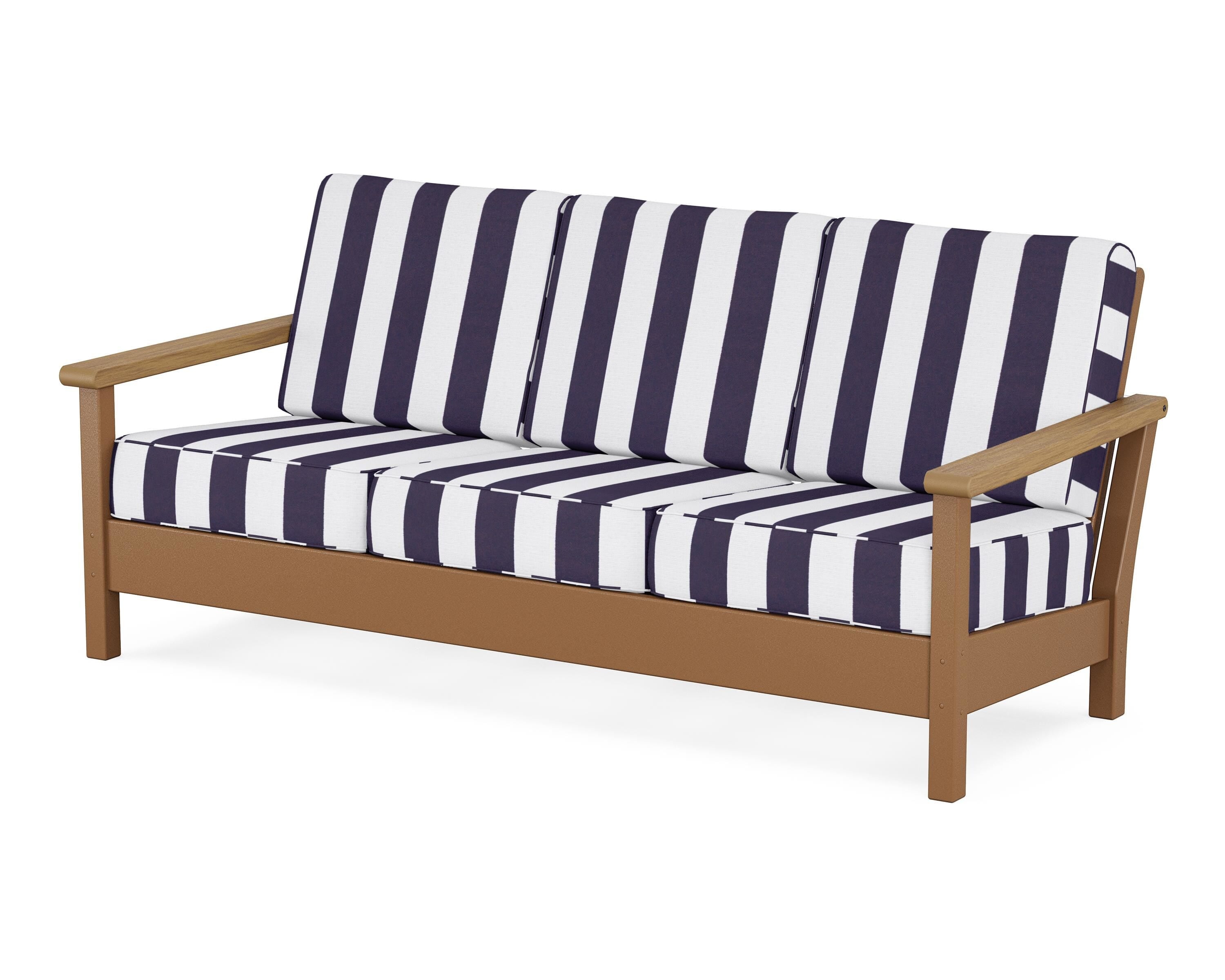 POLYWOOD® Harbour Deep Seating Sofa in Teak / Natural / Cabana Stripe Navy