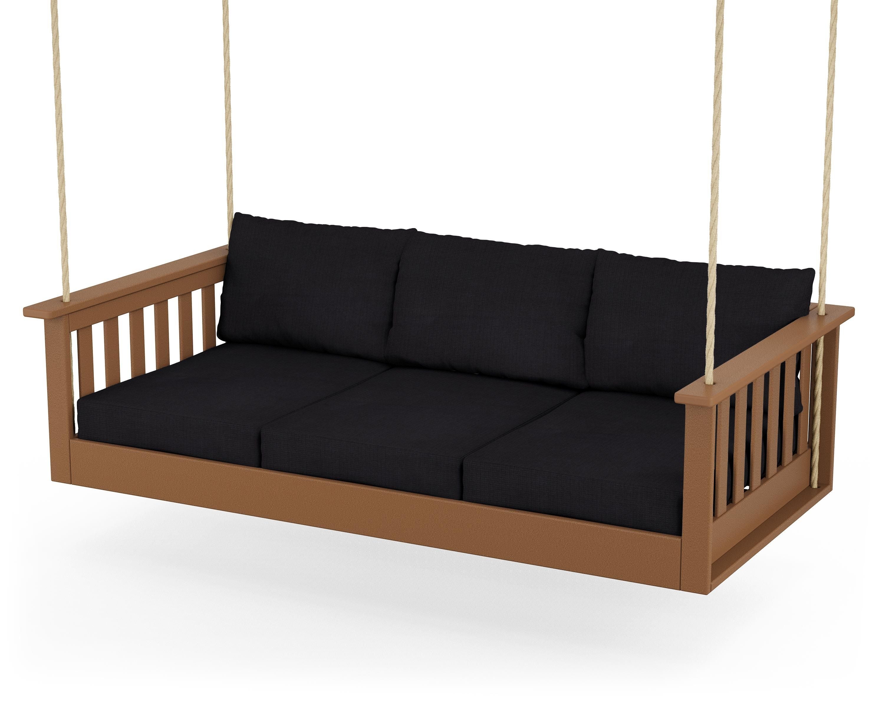 POLYWOOD® Vineyard Daybed Swing in Teak / Midnight Linen