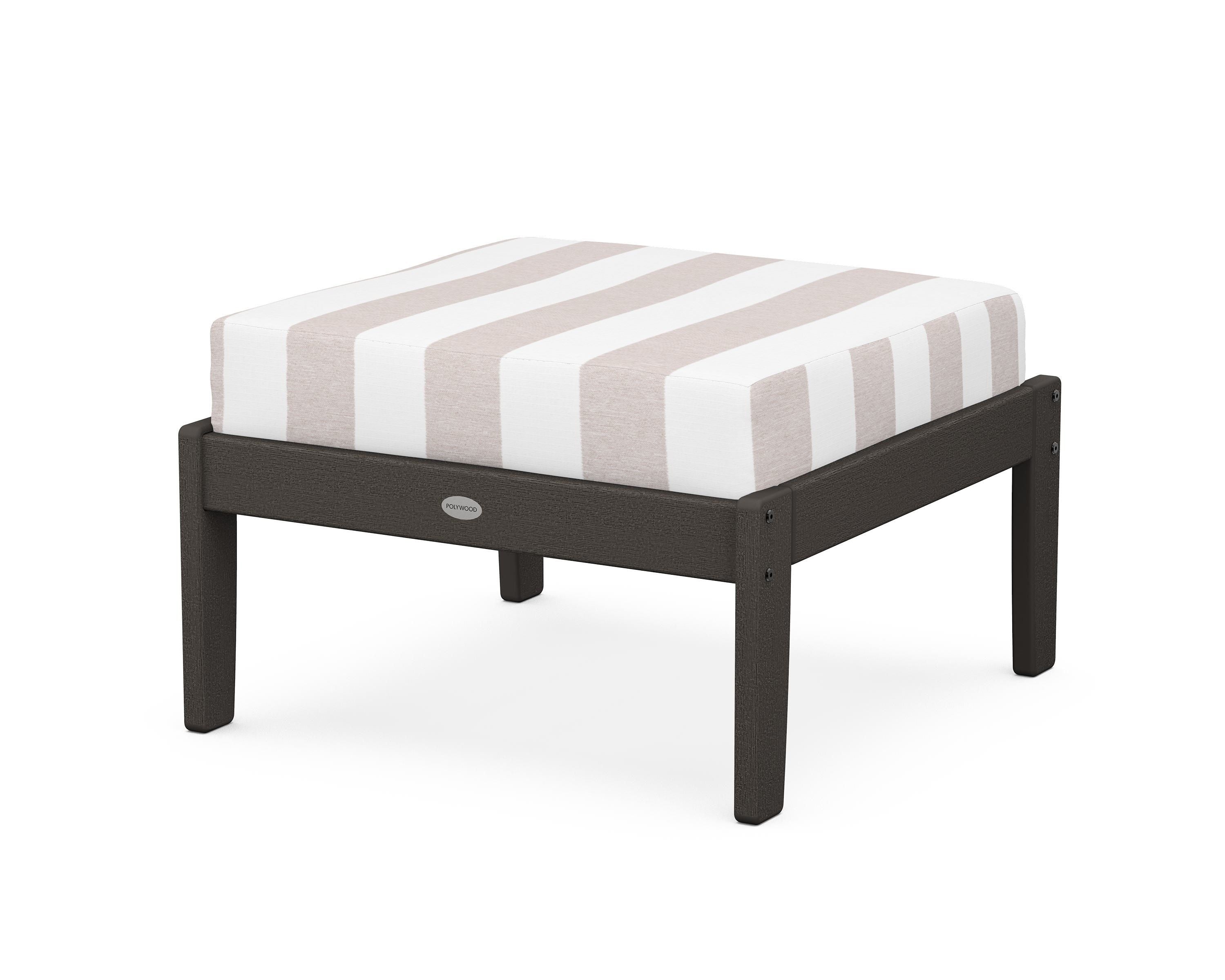 POLYWOOD® Braxton Deep Seating Ottoman in Vintage Coffee / Cabana Stripe Dune Burlap