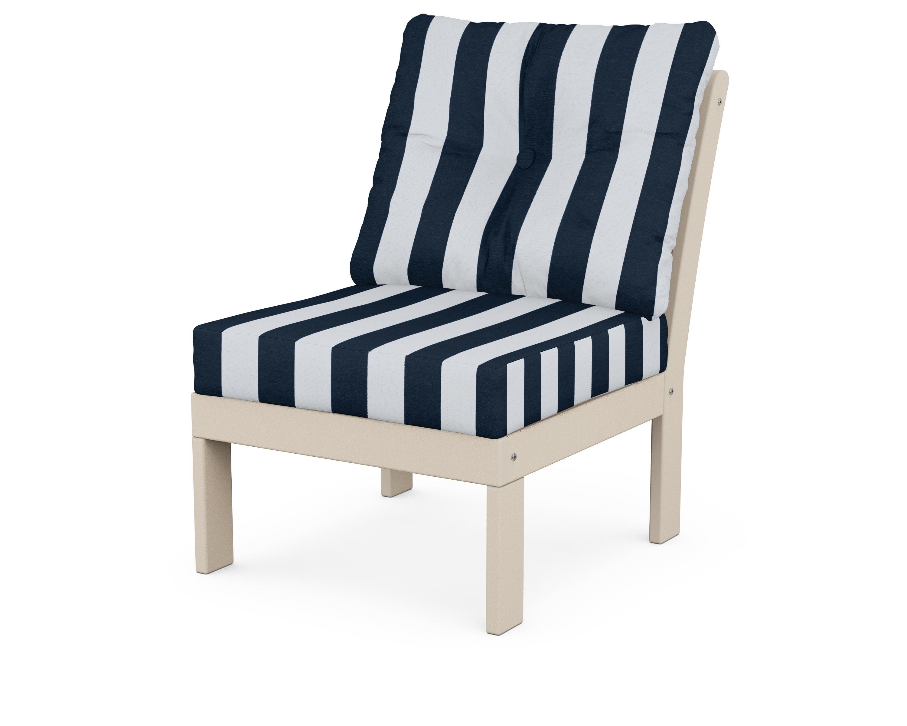 POLYWOOD® Vineyard Modular Armless Chair in Sand / Cabana Stripe Marine Indigo