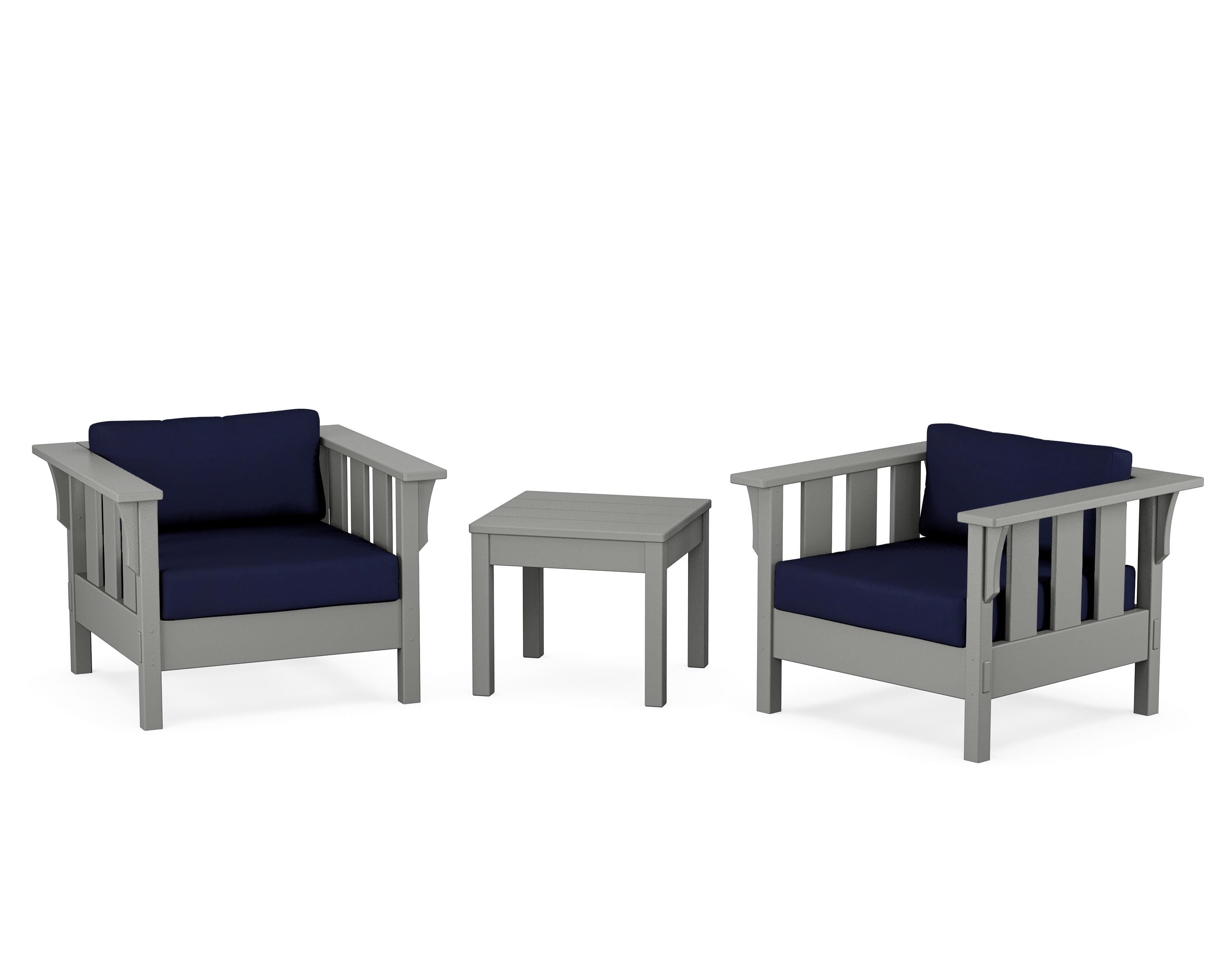 Martha Stewart by POLYWOOD® Acadia 3-Piece Deep Seating Set in Slate Grey / Navy