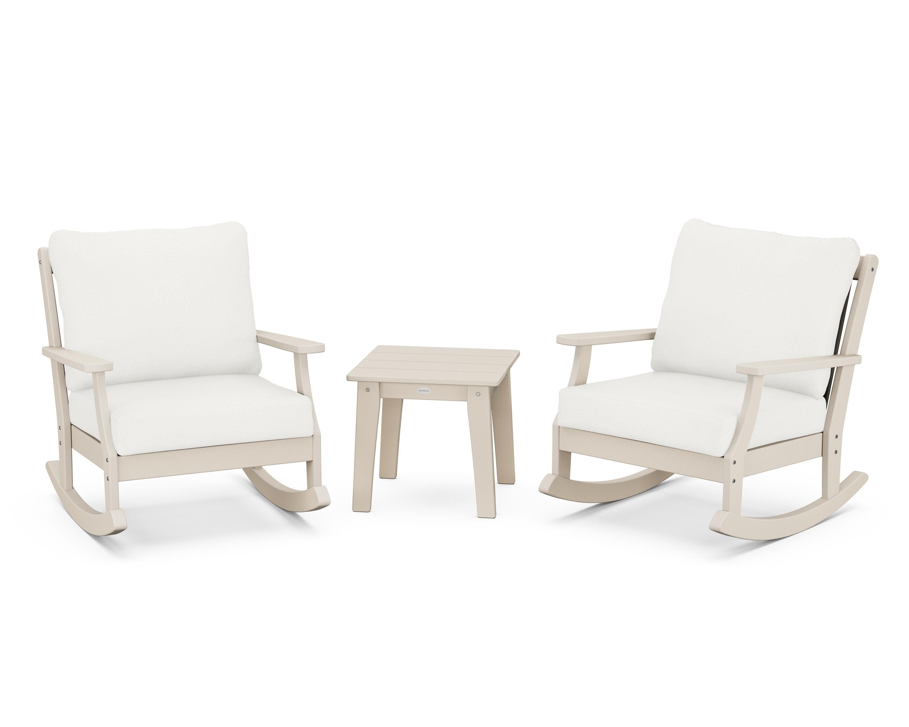 POLYWOOD® Braxton 3-Piece Deep Seating Rocker Set in Sand / Natural Linen