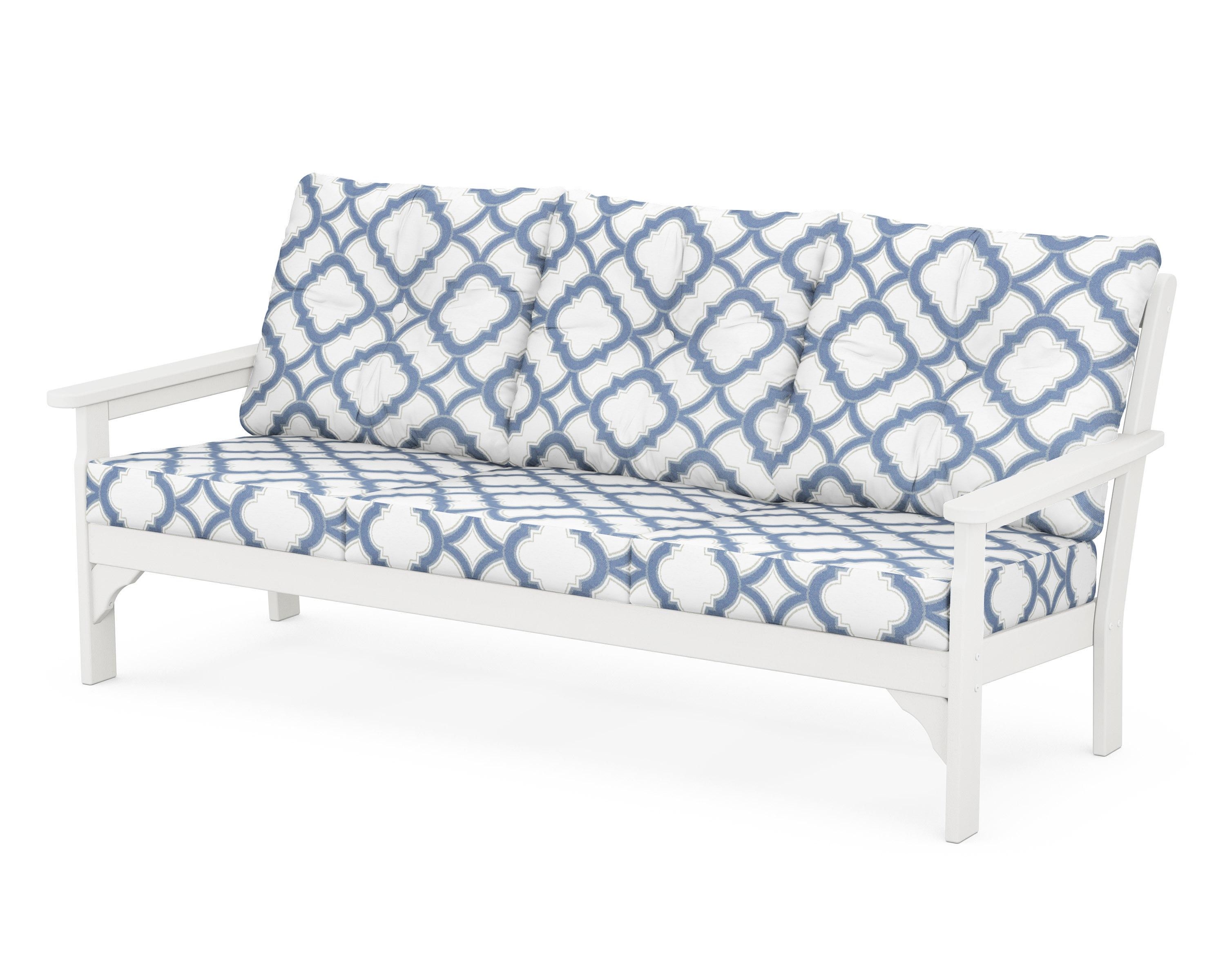 POLYWOOD® Vineyard Deep Seating Sofa in Vintage White / Trellis Sky Blue