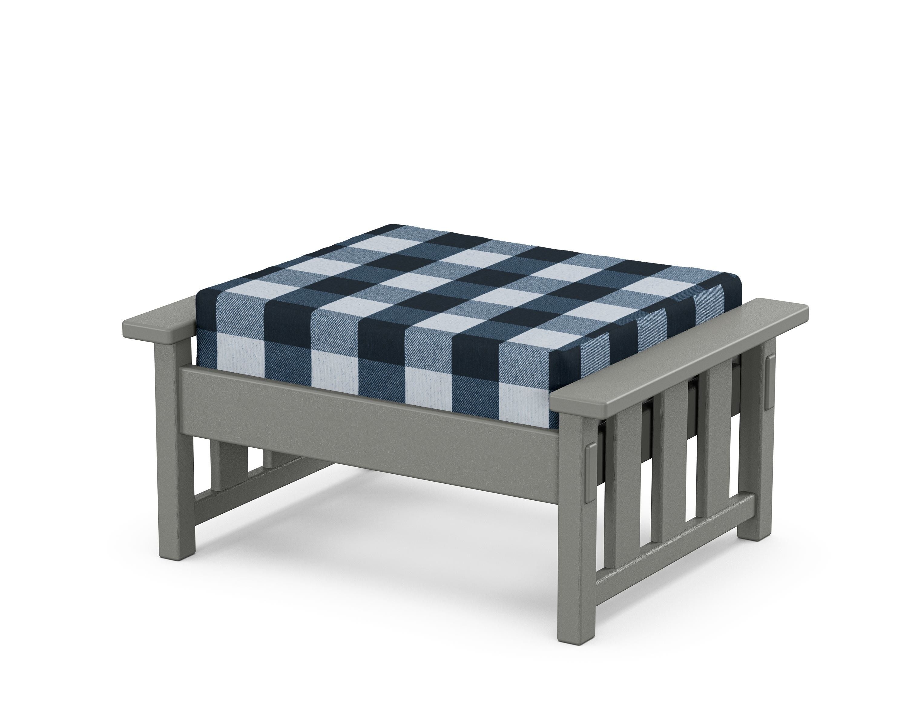Martha Stewart by POLYWOOD® Acadia Deep Seating Ottoman in Slate Grey / Buffalo Plaid Marine Indigo