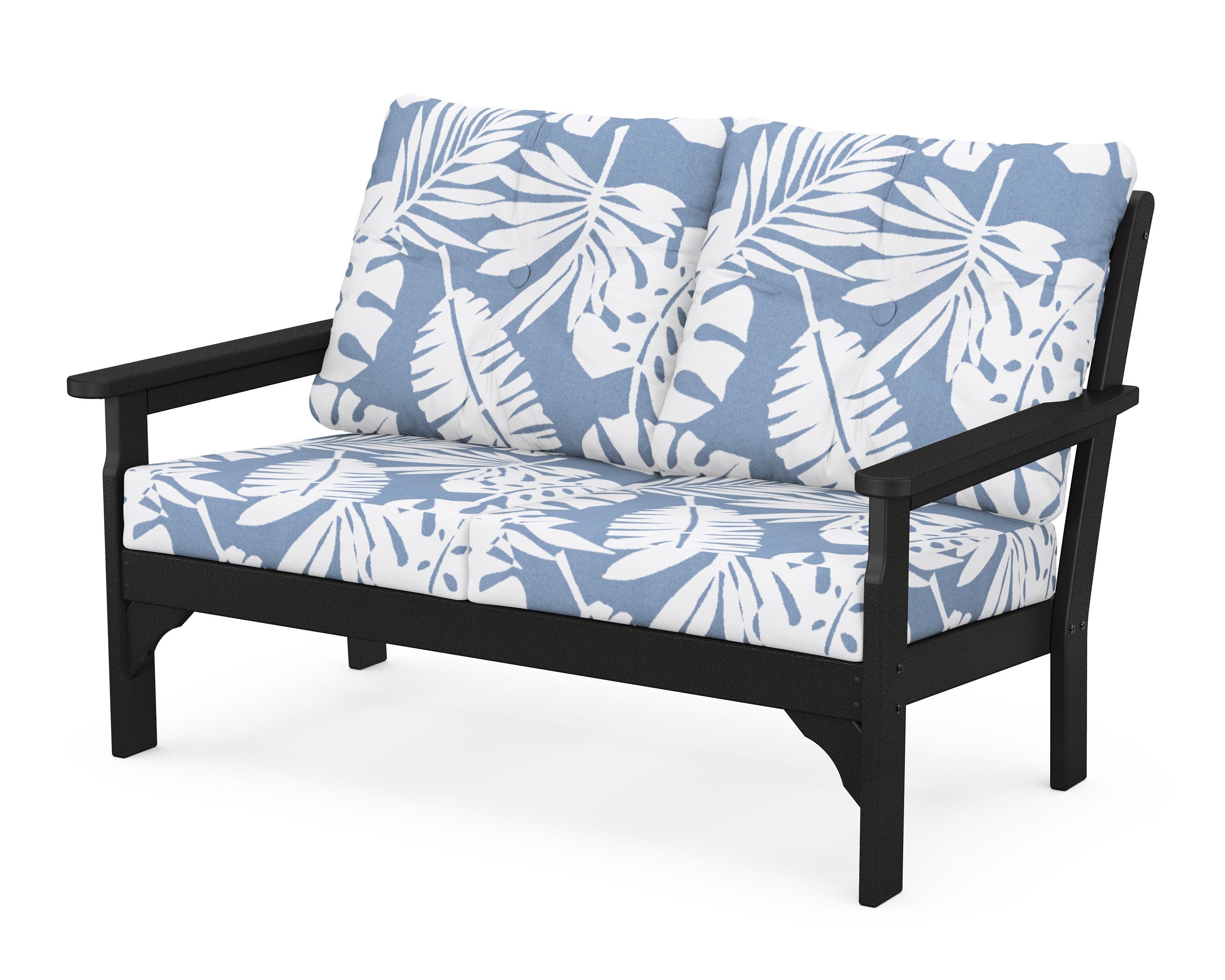 POLYWOOD® Vineyard Deep Seating Loveseat in Black / Leaf Sky Blue