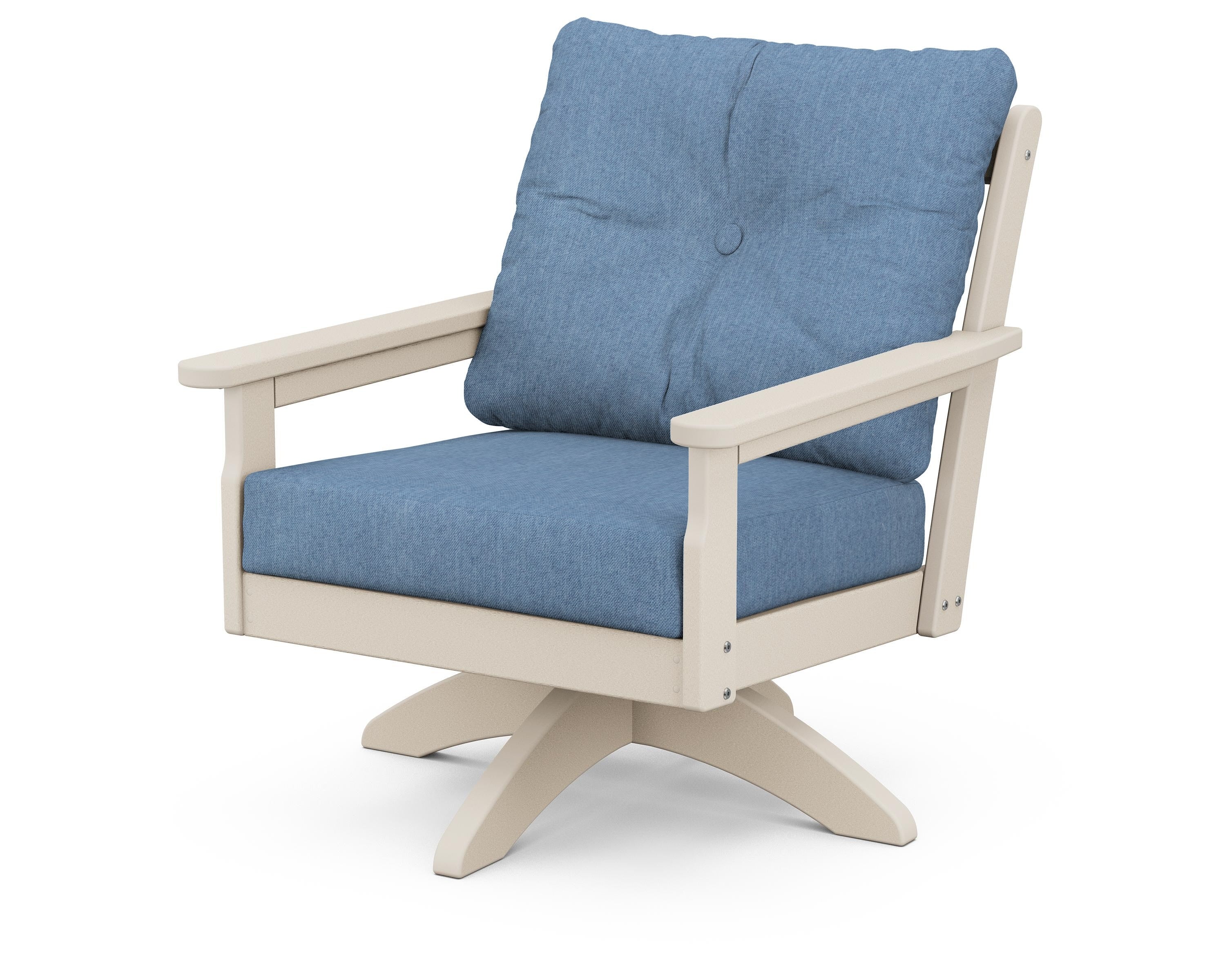 POLYWOOD® Vineyard Deep Seating Swivel Chair in Sand / Sky Blue
