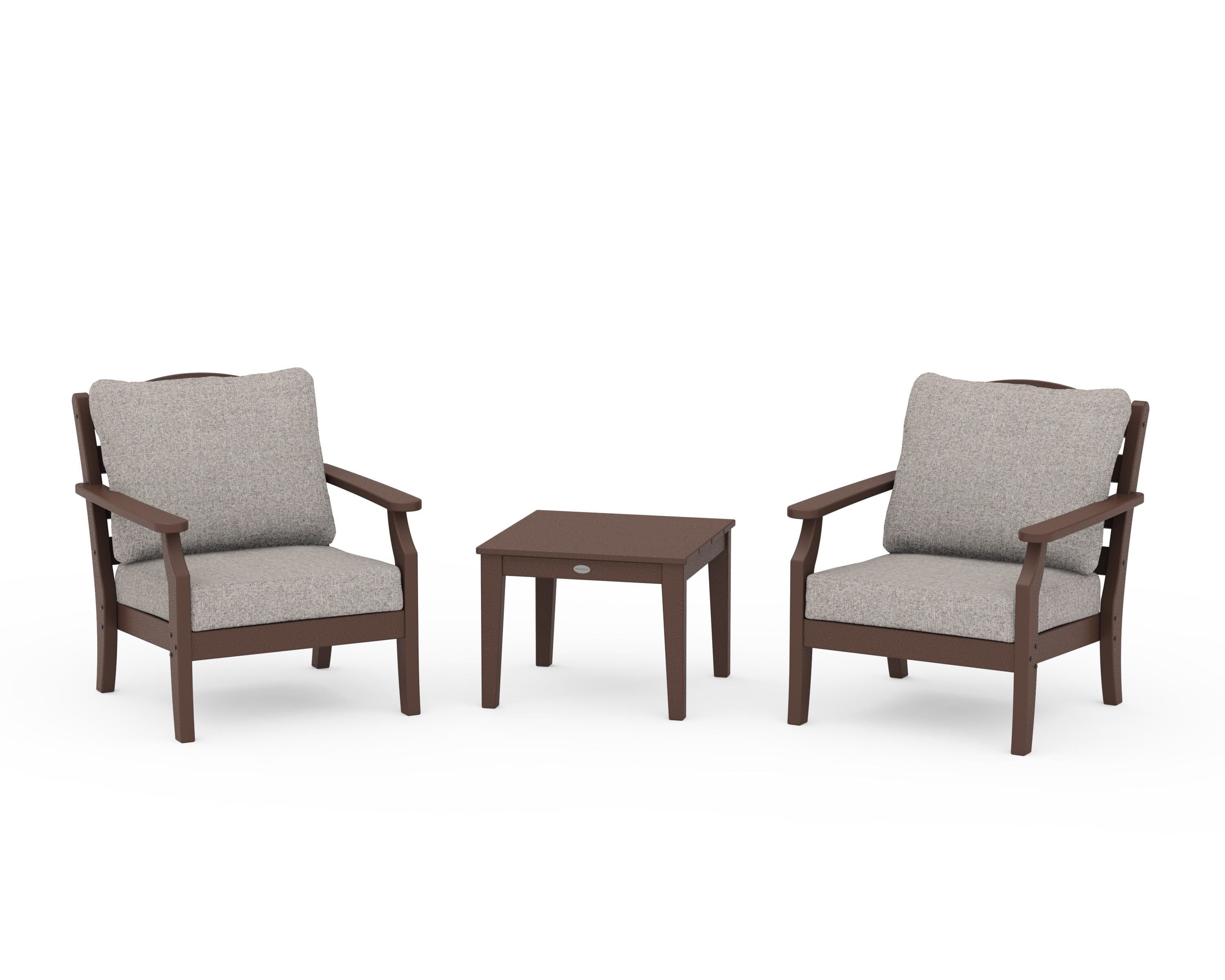 Draper James™ by POLYWOOD® Savannah 3-Piece Deep Seating Set in Mahogany / Weathered Tweed