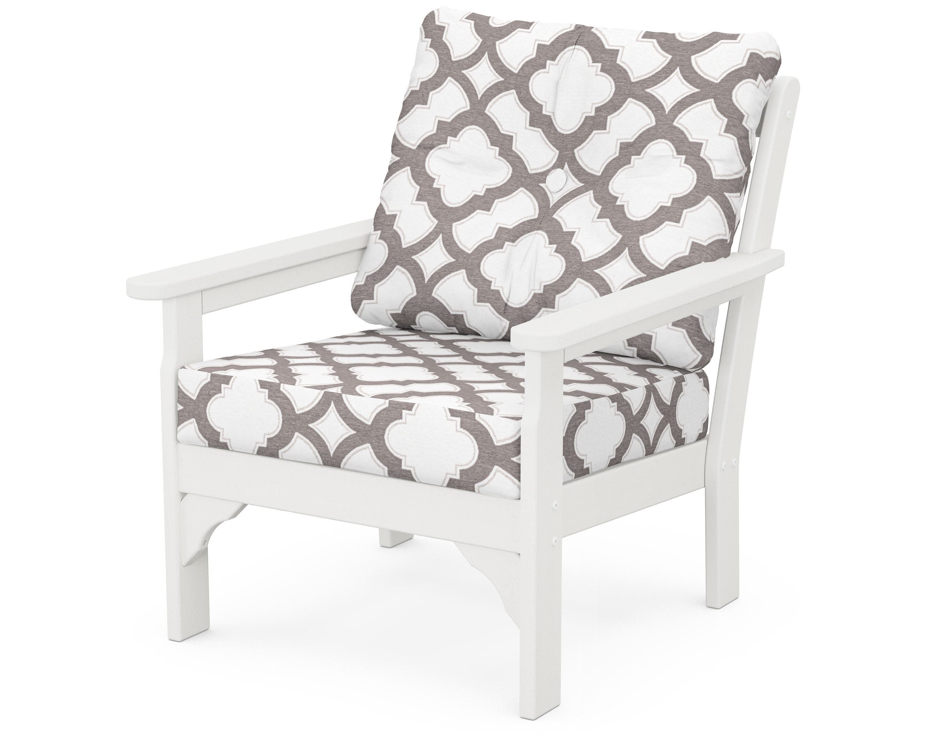 POLYWOOD® Vineyard Deep Seating Chair in Vintage White / Trellis Grey Mist