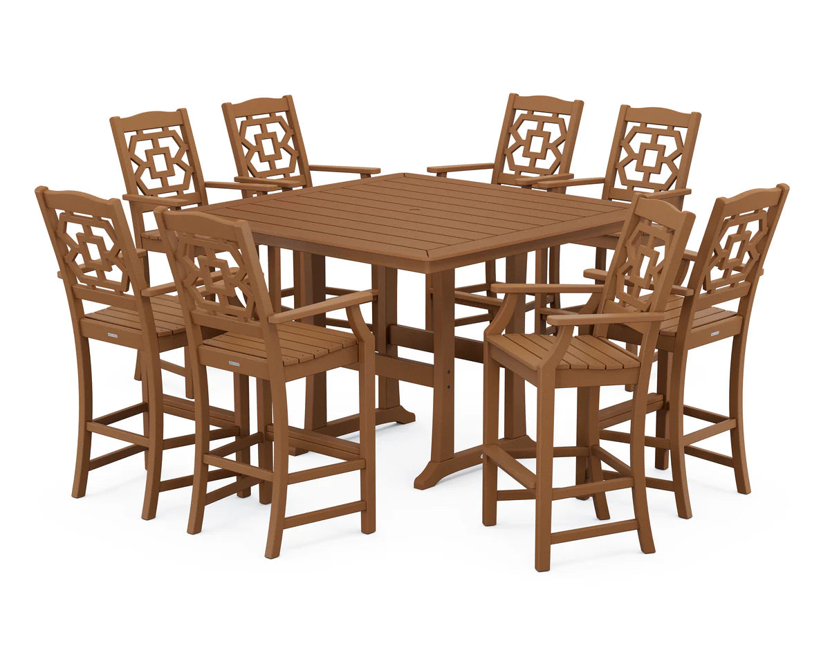 Chinoiserie 9-Piece Square Bar Set with Trestle Legs