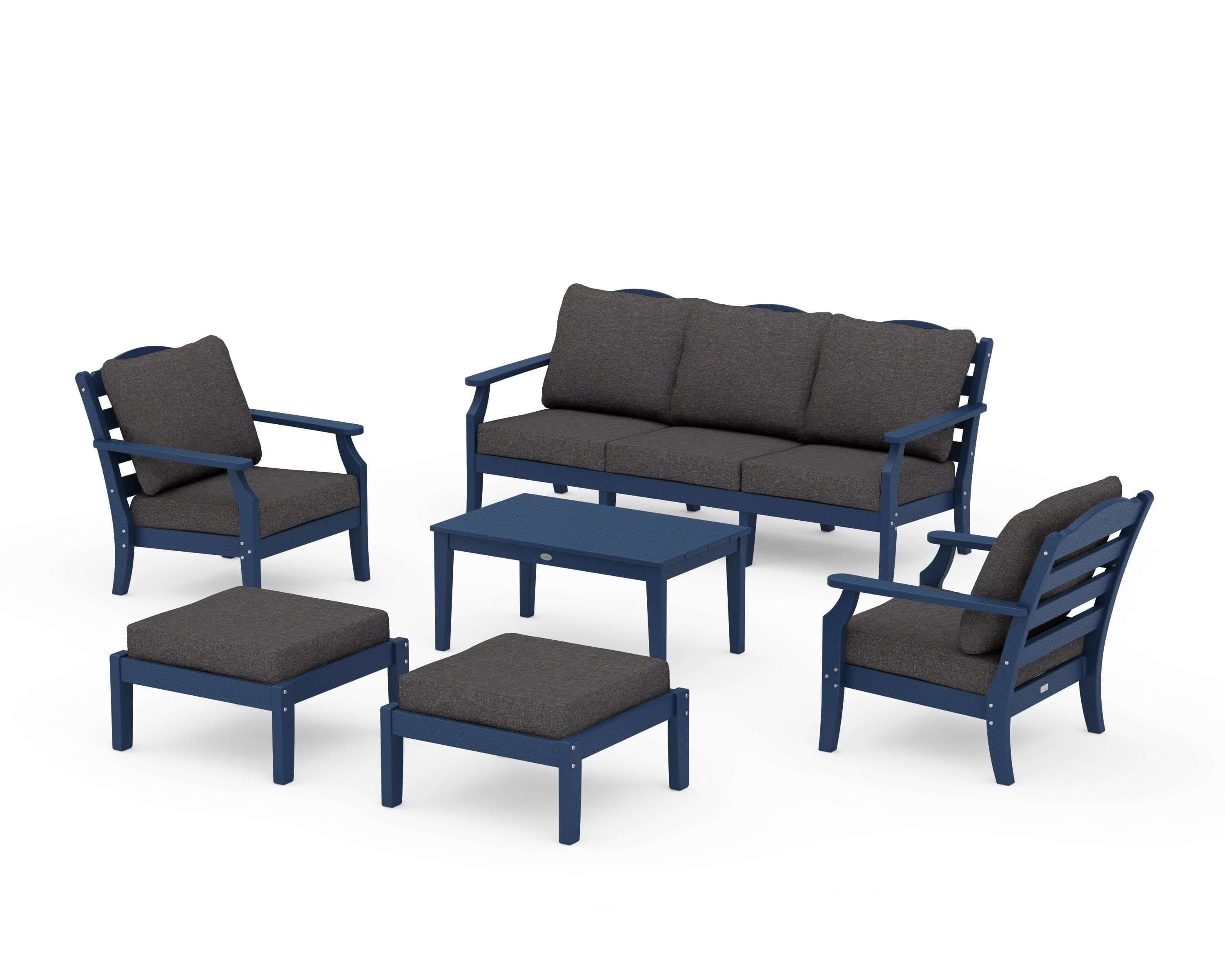 Draper James™ by POLYWOOD® Savannah 6-Piece Lounge Sofa Set in Navy / Ash Charcoal