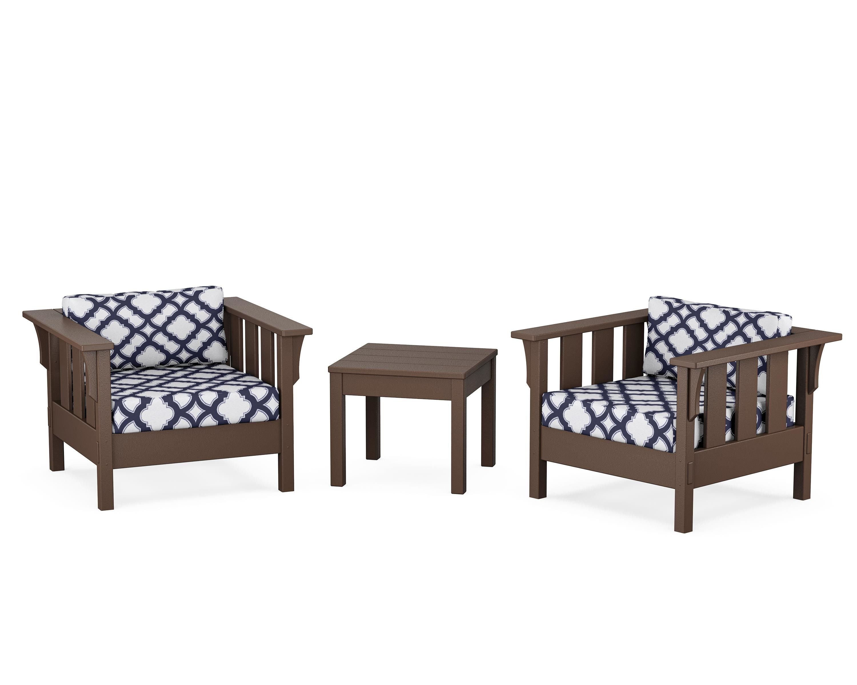 Martha Stewart by POLYWOOD® Acadia 3-Piece Deep Seating Set in Mahogany / Trellis Navy