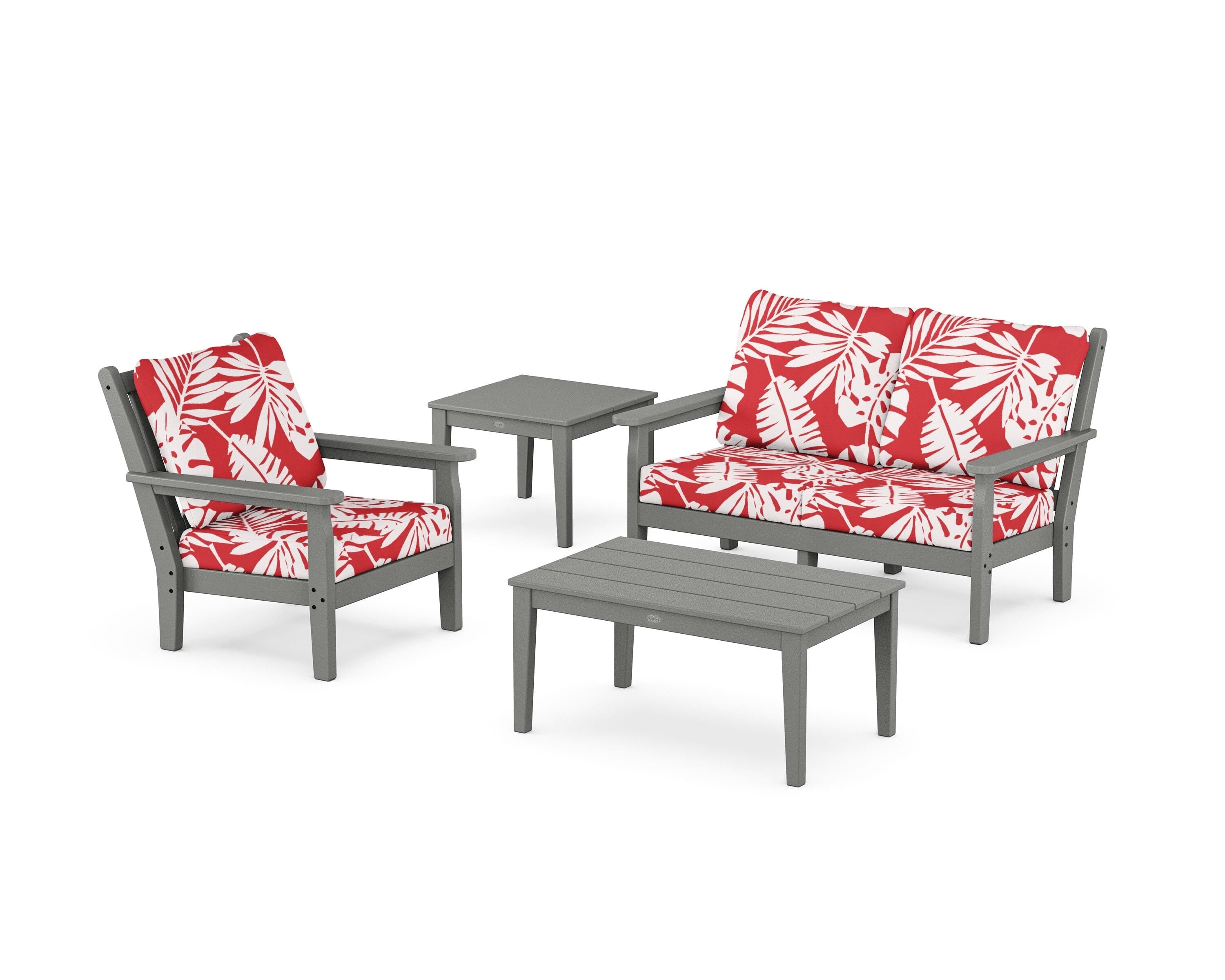 POLYWOOD® Chippendale 4-Piece Deep Seating Set in Slate Grey / Leaf Crimson
