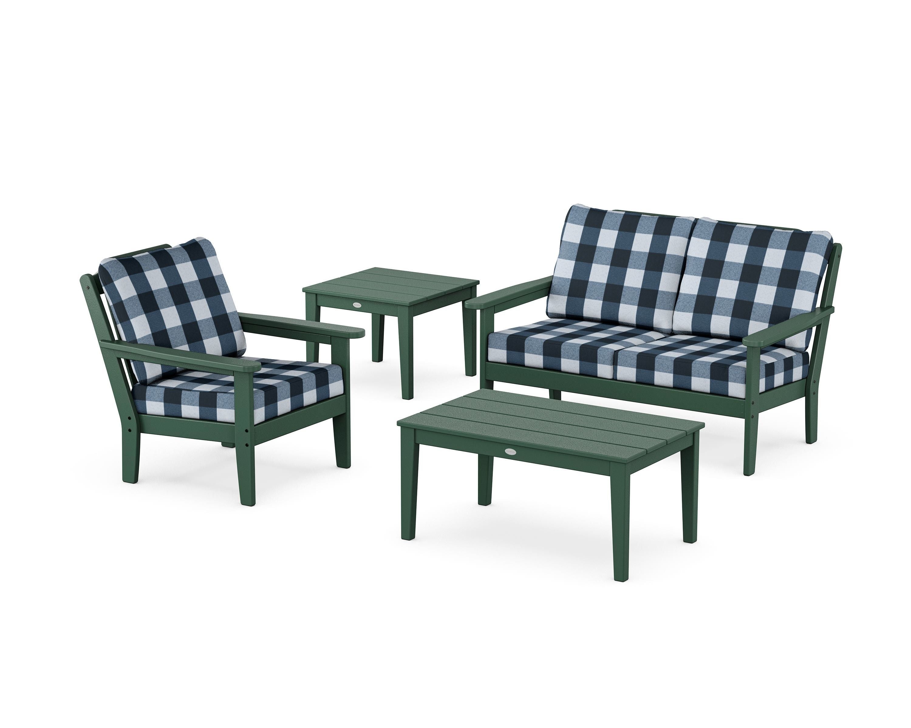 Country Living Wovendale 4-Piece Deep Seating Set in Green / Buffalo Plaid Marine Indigo