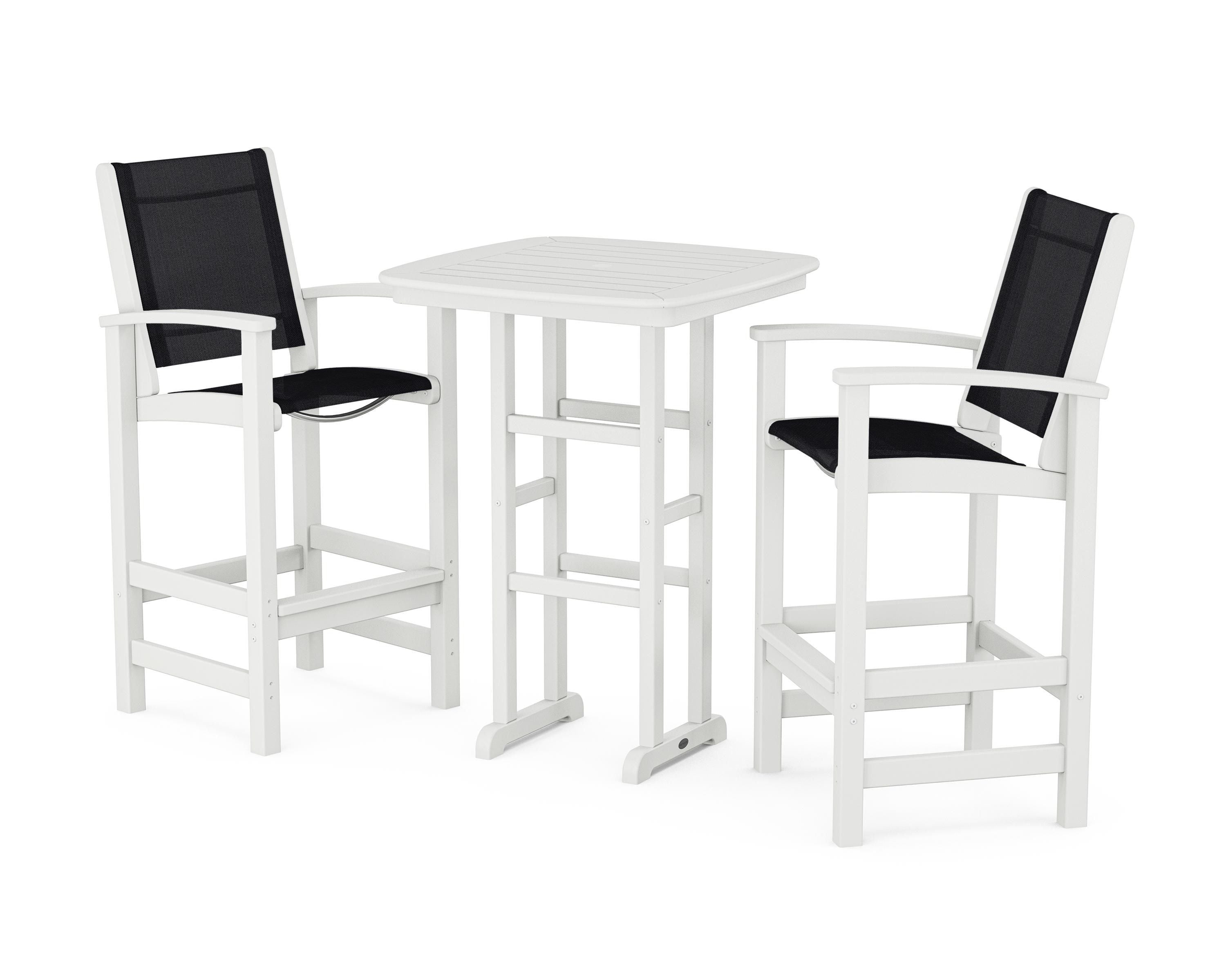 POLYWOOD® Coastal 3-Piece Bar Set in White / Black Sling