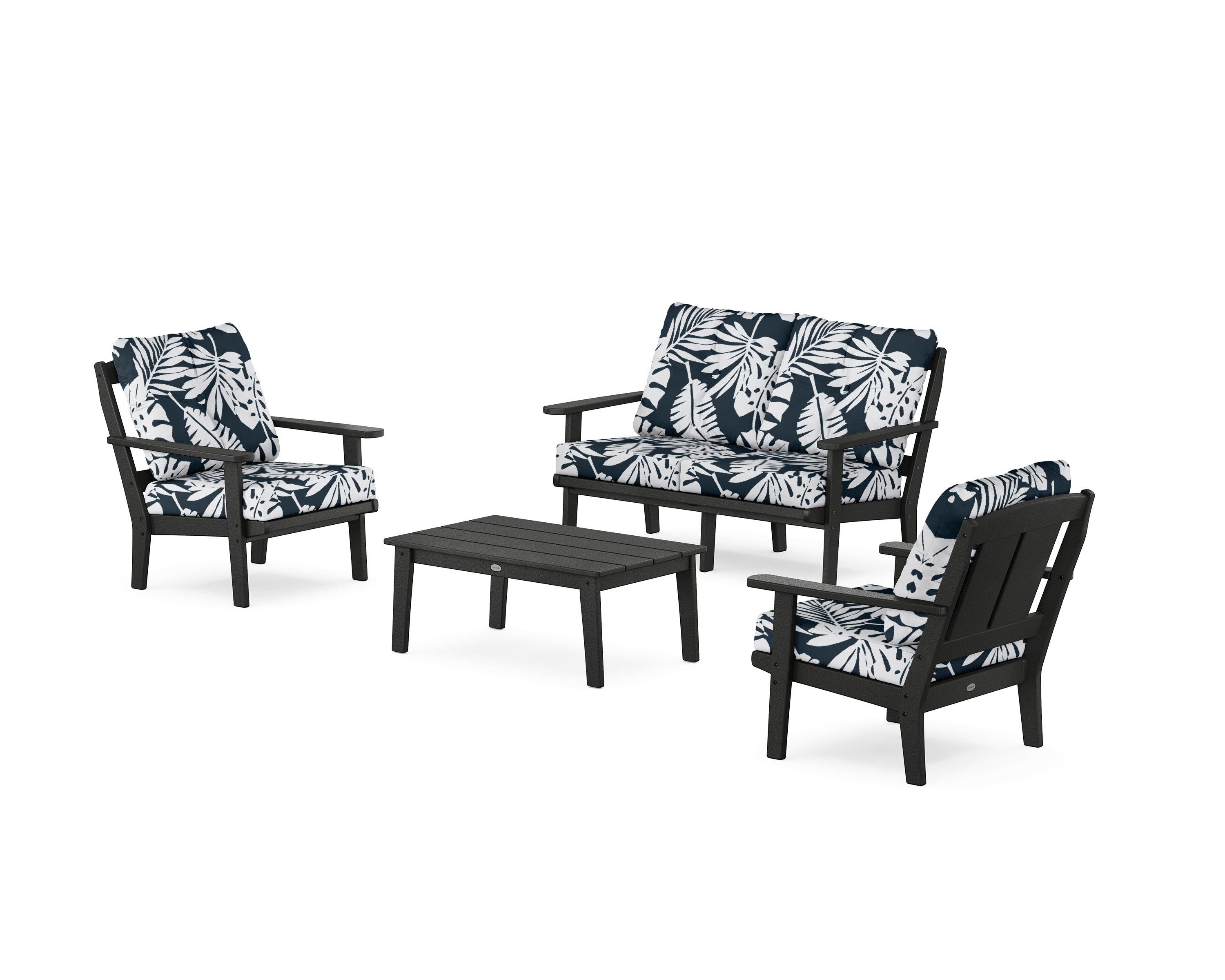 POLYWOOD® Mission 4-Piece Deep Seating Set with Loveseat in Black / Leaf Marine Indigo