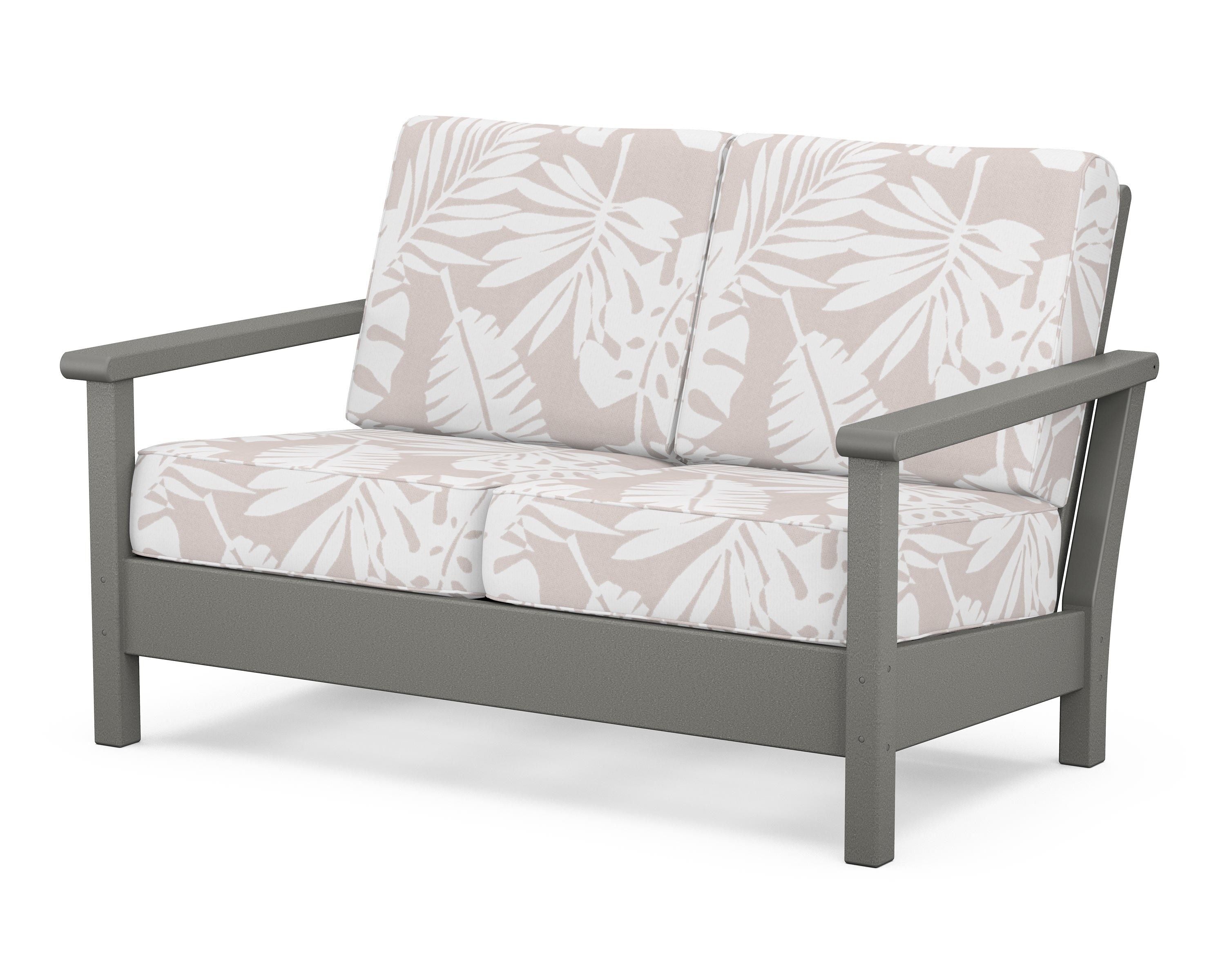 POLYWOOD® Harbour Deep Seating Loveseat in Slate Grey / Leaf Dune Burlap