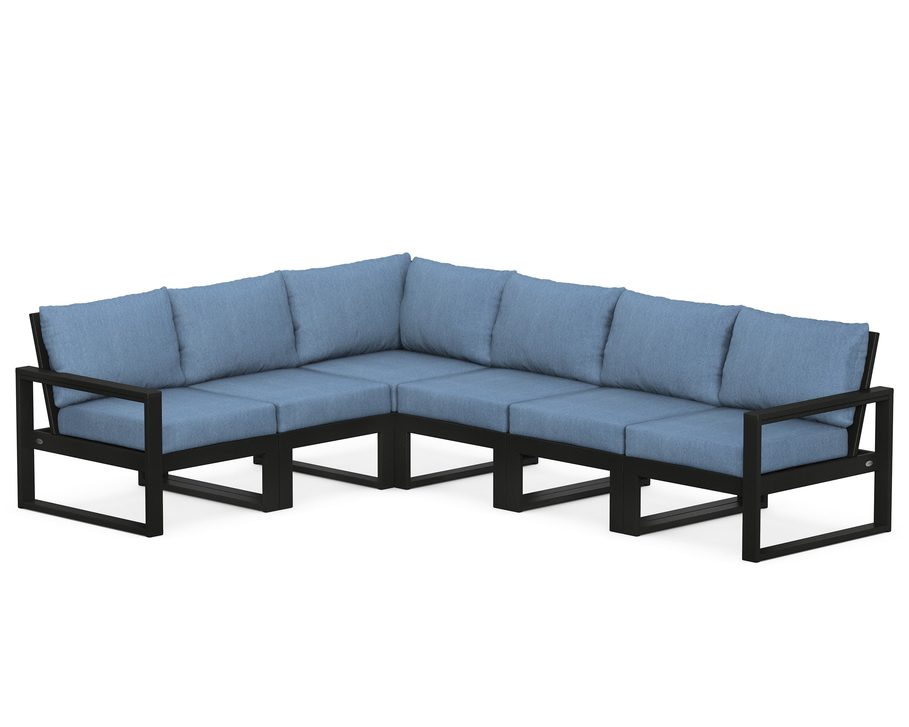 POLYWOOD® EDGE 6-Piece Modular Deep Seating Set in Black / Sky Blue