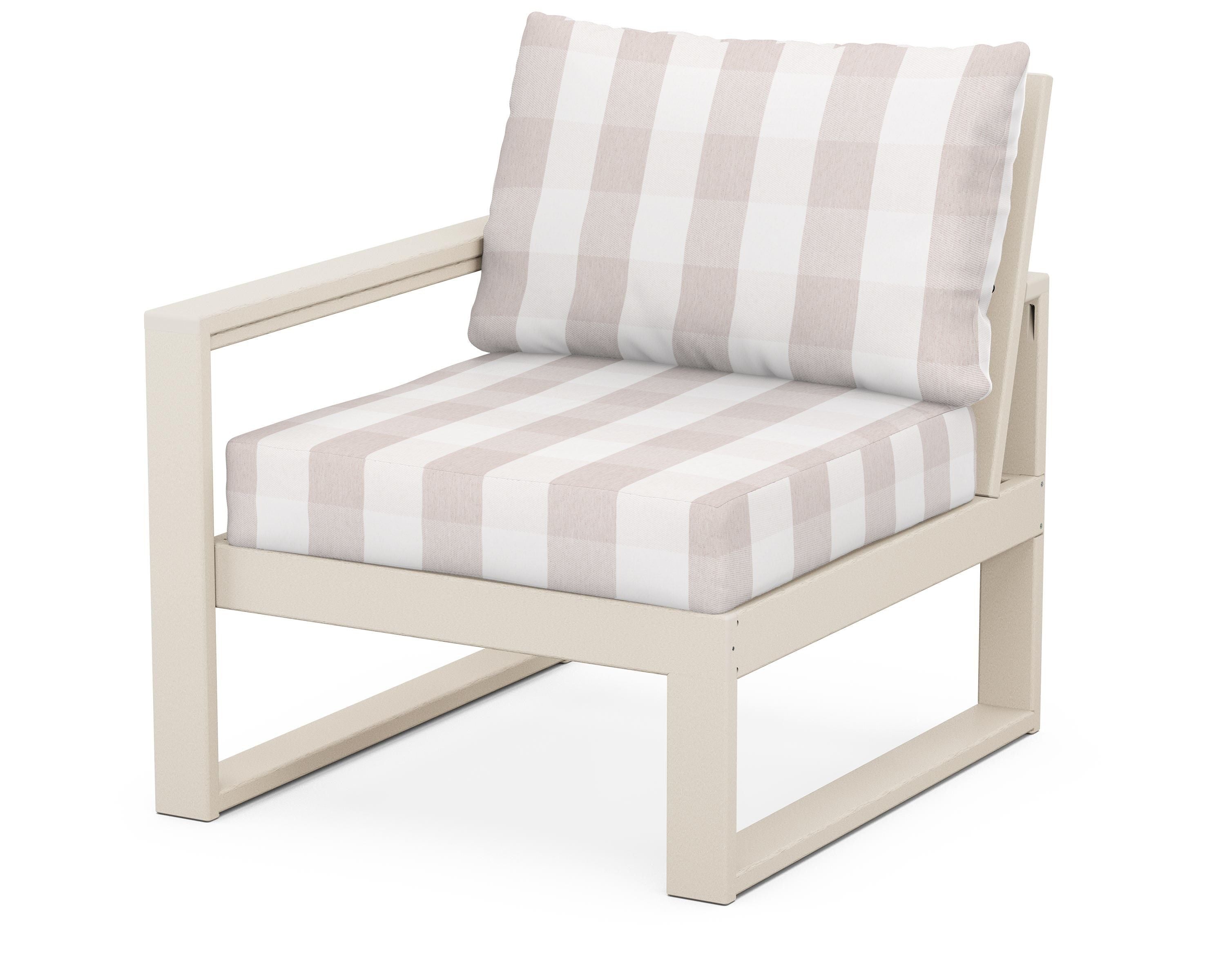 POLYWOOD® EDGE Modular Left Arm Chair in Sand / Buffalo Plaid Dune Burlap