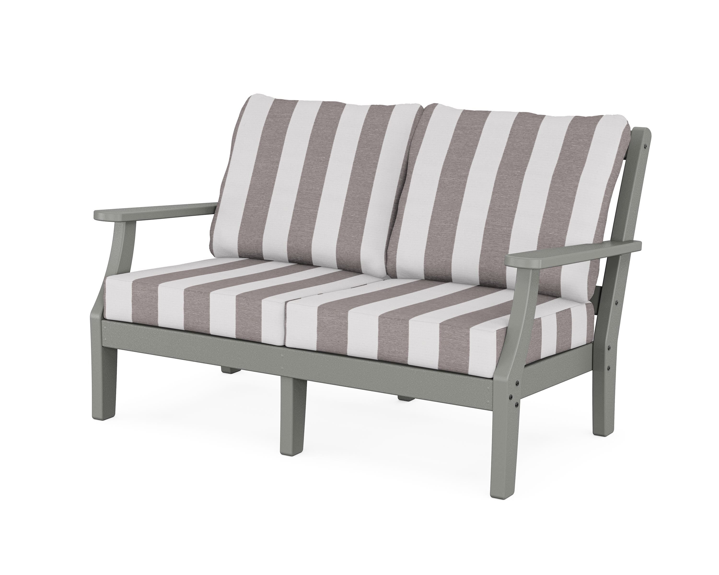 Martha Stewart by POLYWOOD® Chinoiserie Deep Seating Loveseat in Slate Grey / Cabana Stripe Grey Mist
