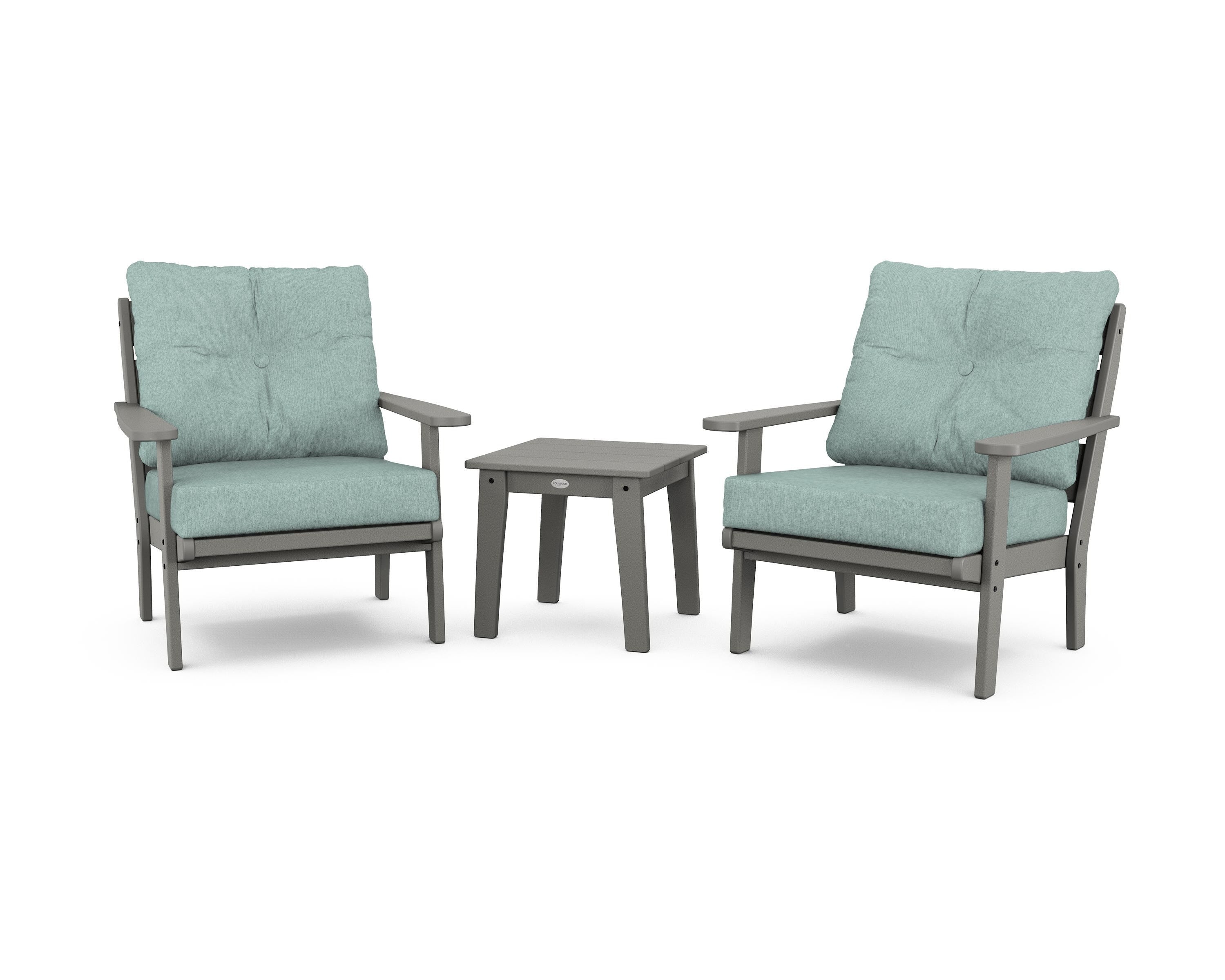 POLYWOOD® Lakeside 3-Piece Deep Seating Chair Set in Slate Grey / Glacier Spa