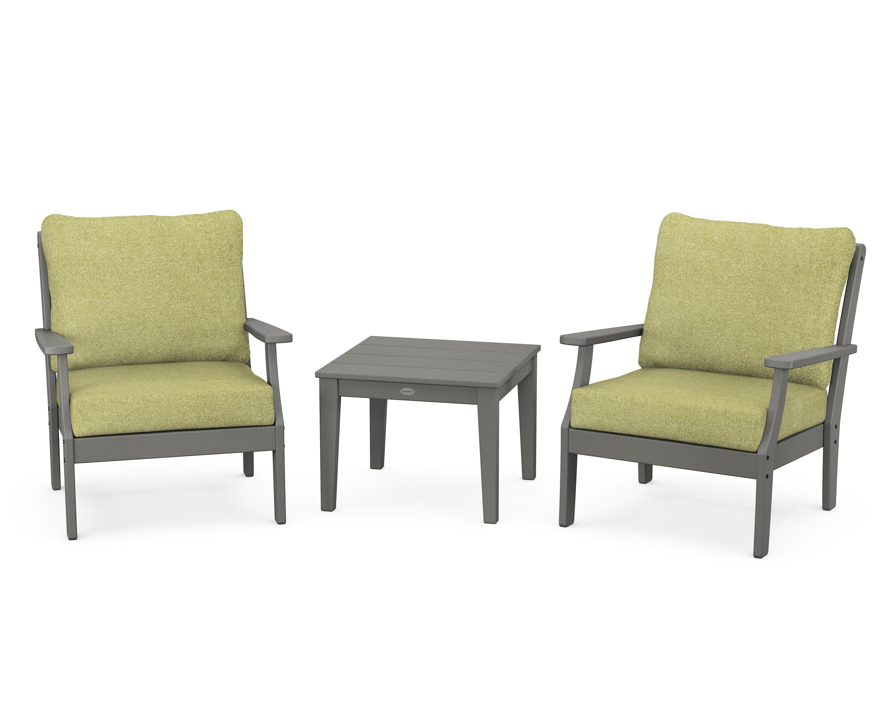 POLYWOOD® Braxton 3-Piece Deep Seating Set in Slate Grey / Chartreuse Boucle