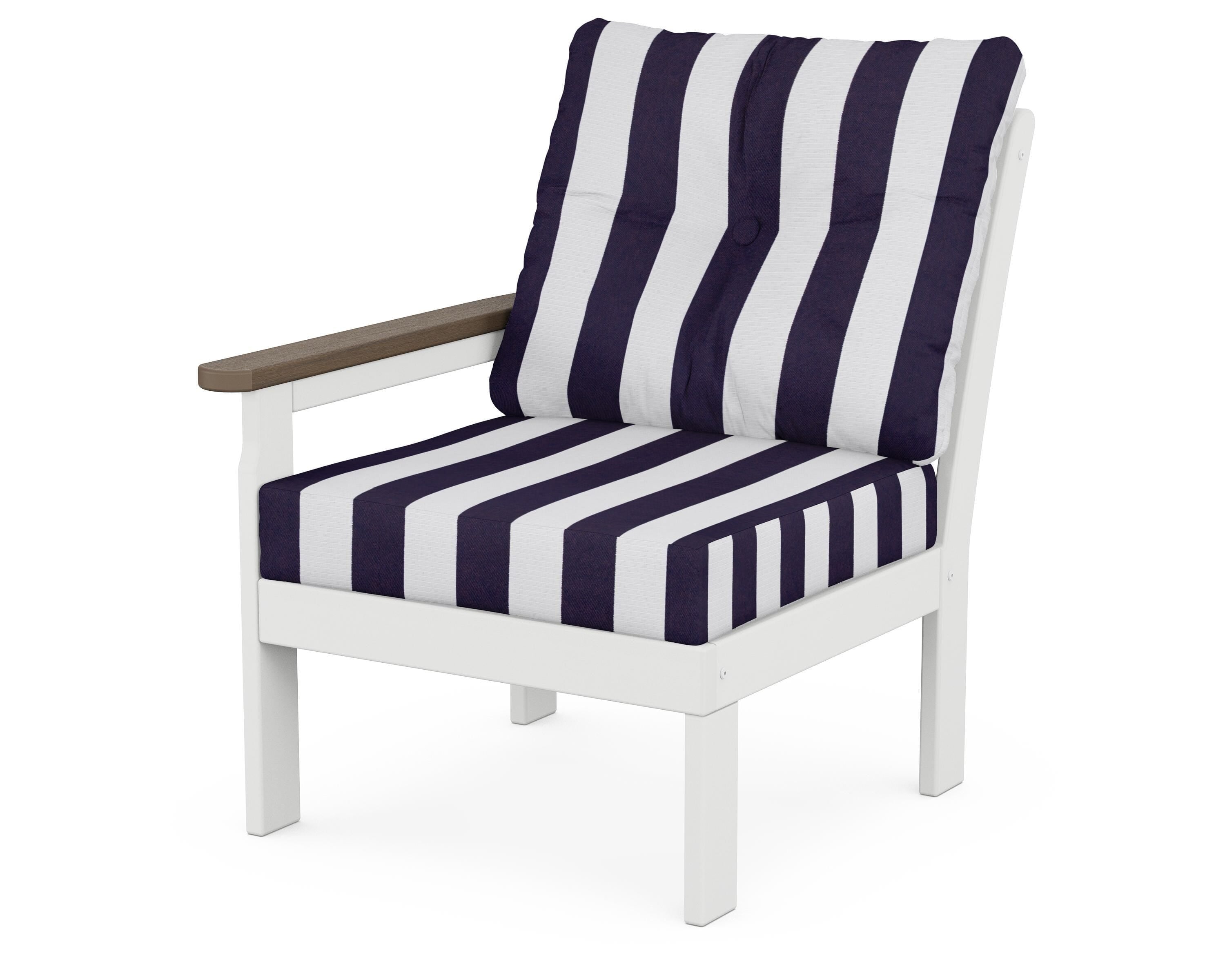 POLYWOOD® Vineyard Modular Left Arm Chair in White / Kona / Cabana Stripe Navy