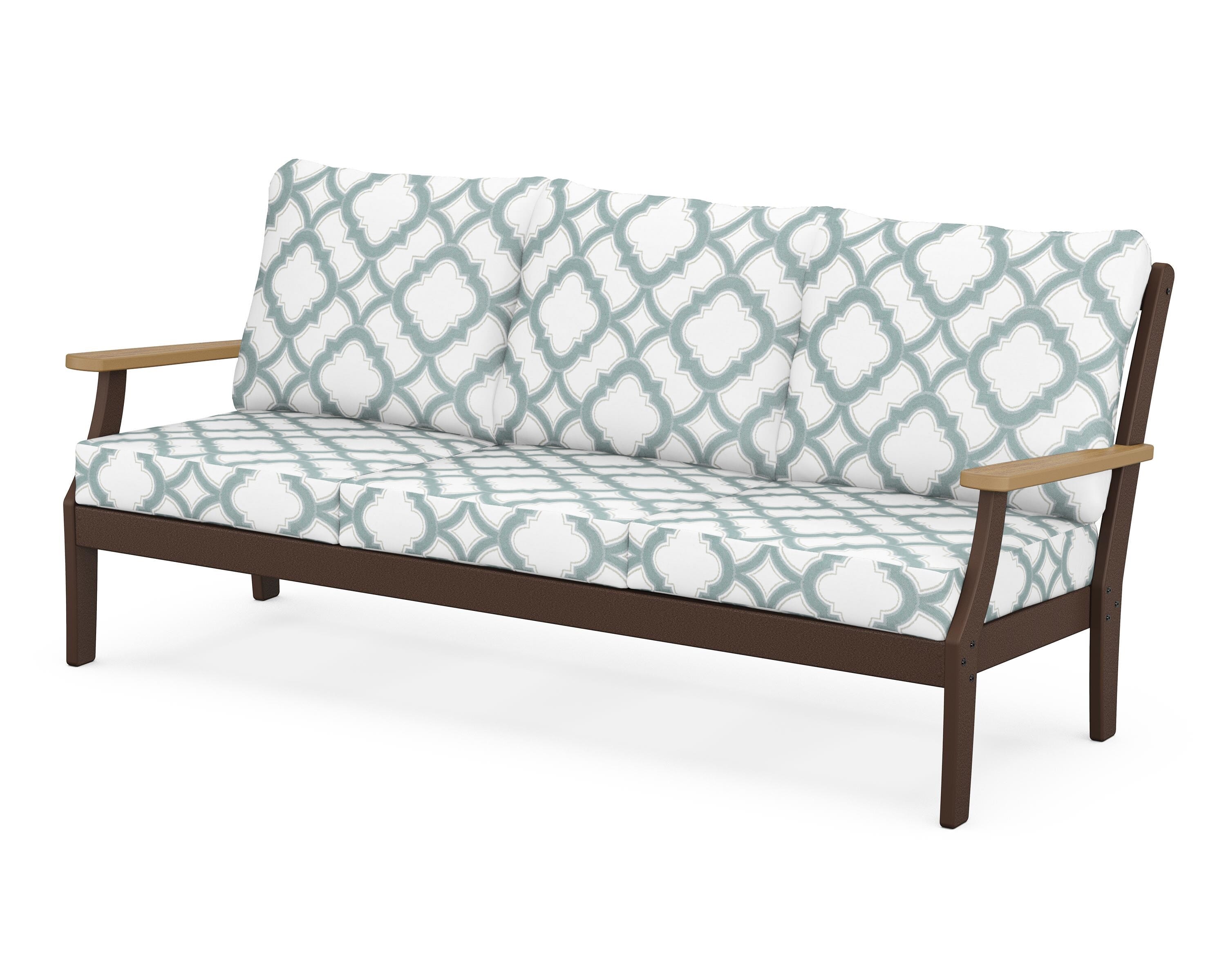 POLYWOOD® Braxton Deep Seating Sofa in Mahogany / Natural / Trellis Glacier Spa