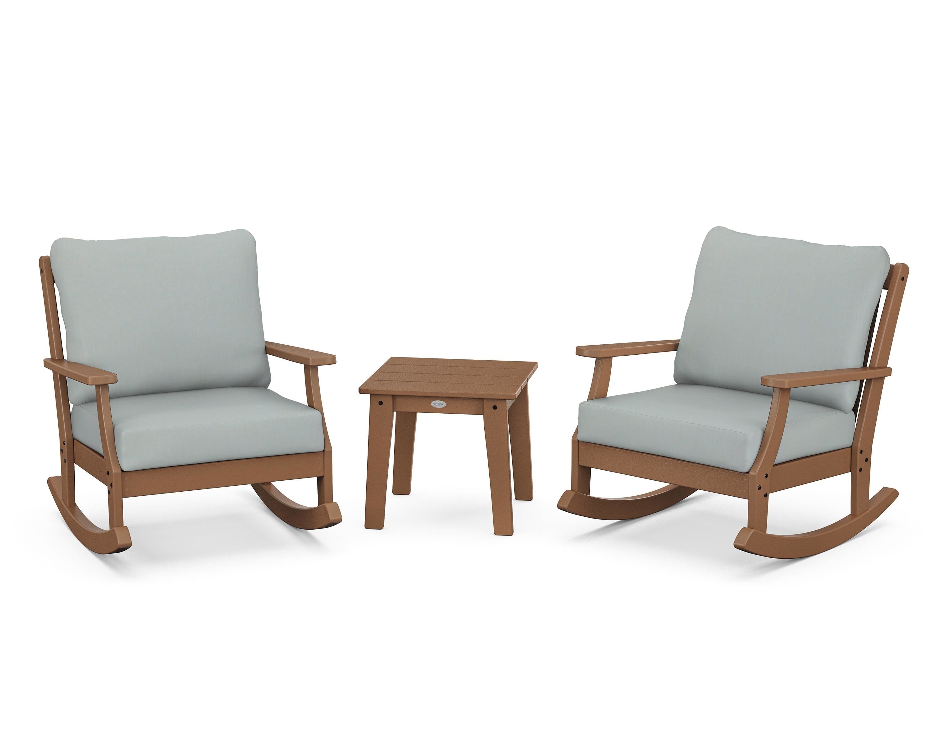 POLYWOOD® Braxton 3-Piece Deep Seating Rocker Set in Teak / Spa