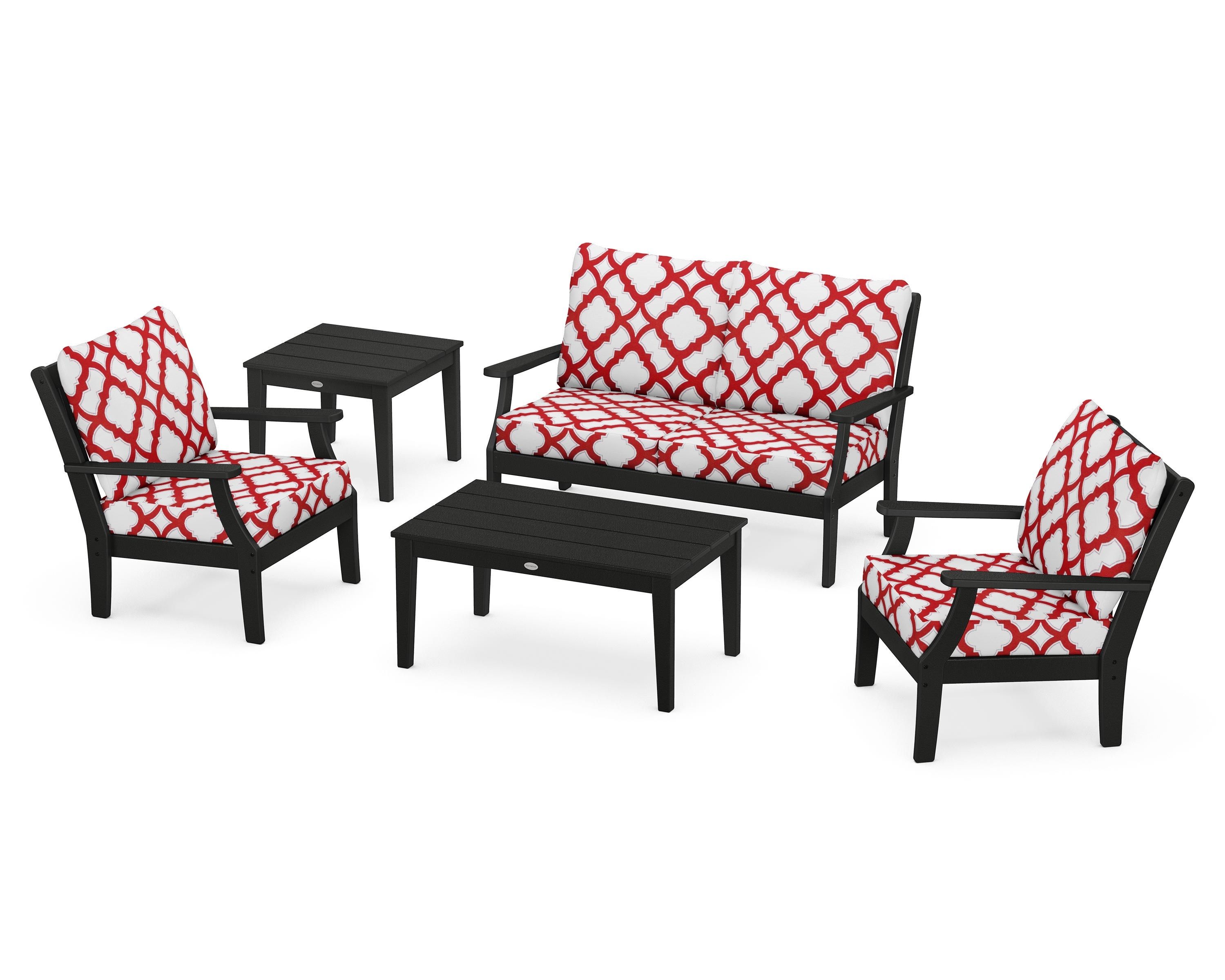 POLYWOOD® Braxton 5-Piece Deep Seating Set in Black / Trellis Crimson