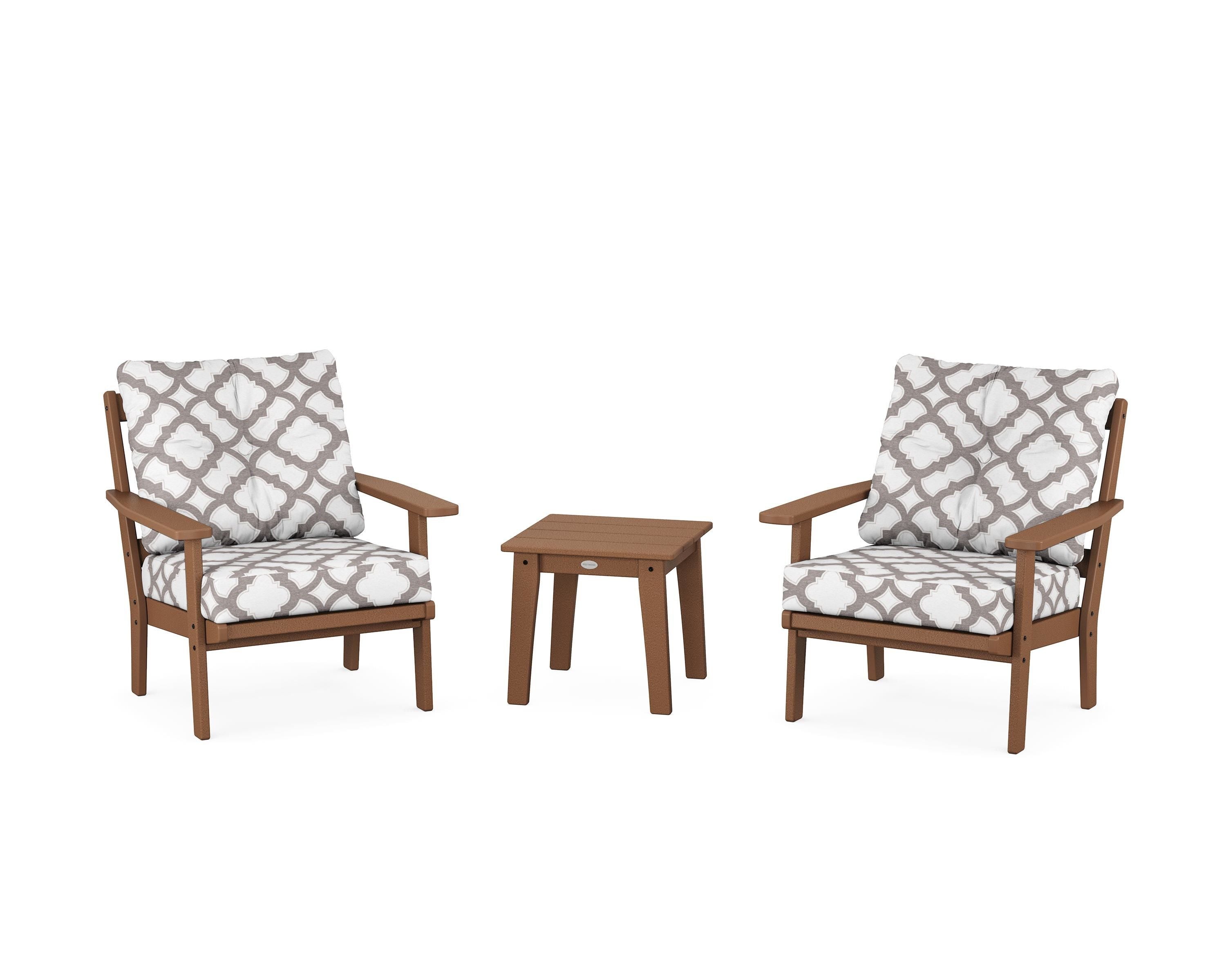 POLYWOOD® Oxford 3-Piece Deep Seating Set in Teak / Trellis Grey Mist