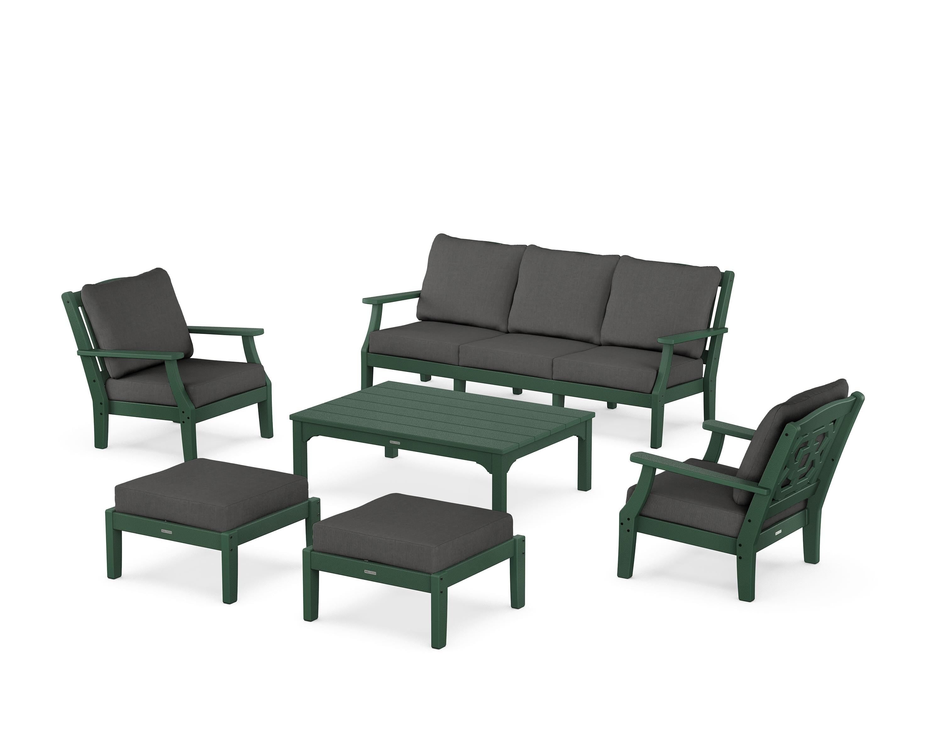 Martha Stewart by POLYWOOD® Chinoiserie 6-Piece Lounge Sofa Set in Green / Spectrum Carbon