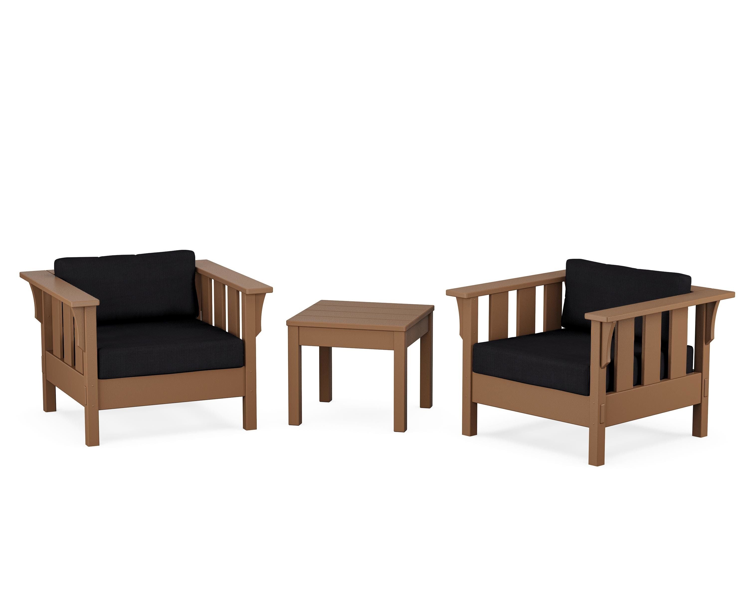 Martha Stewart by POLYWOOD® Acadia 3-Piece Deep Seating Set in Teak / Midnight Linen