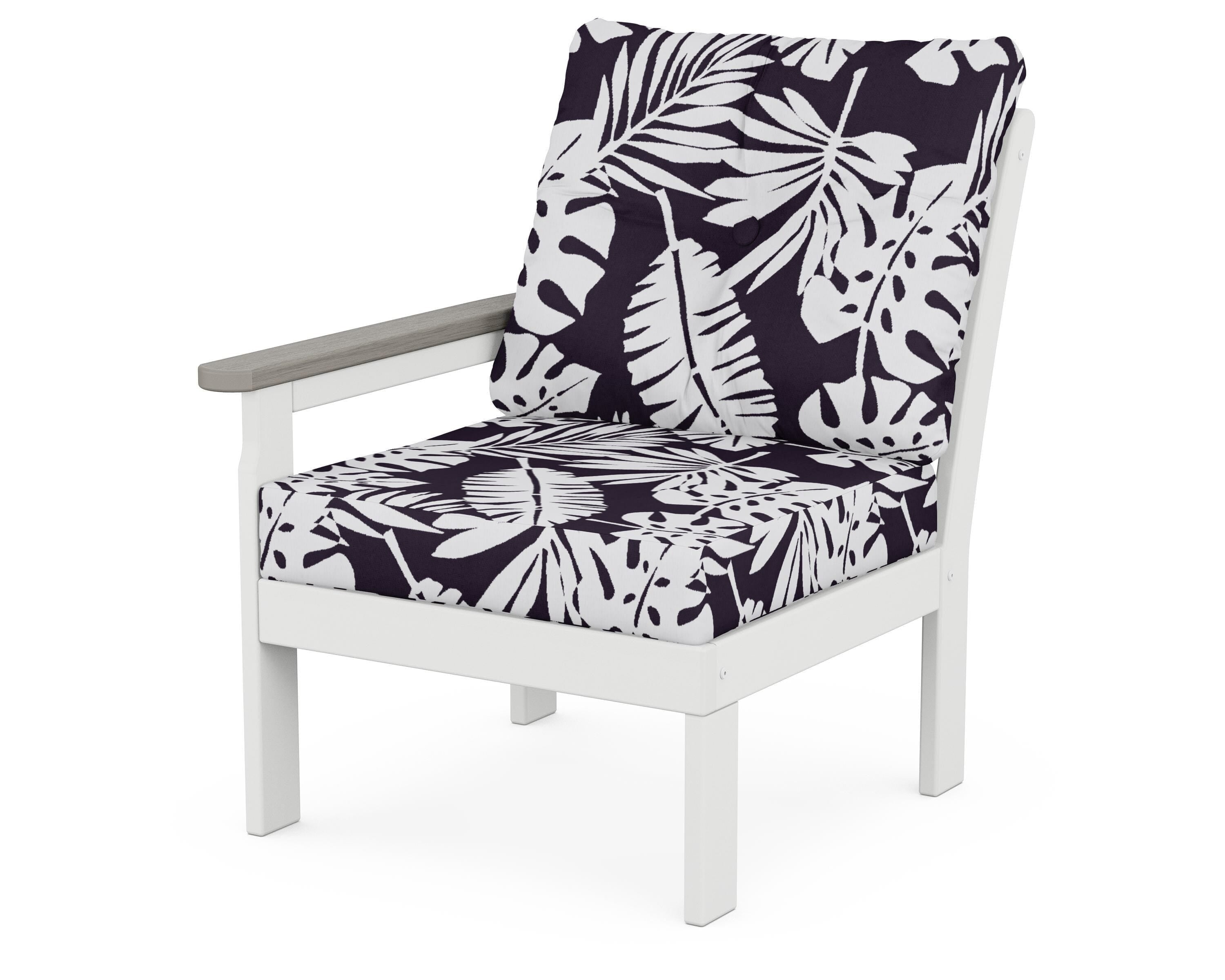 POLYWOOD® Vineyard Modular Left Arm Chair in White / Driftwood / Leaf Navy