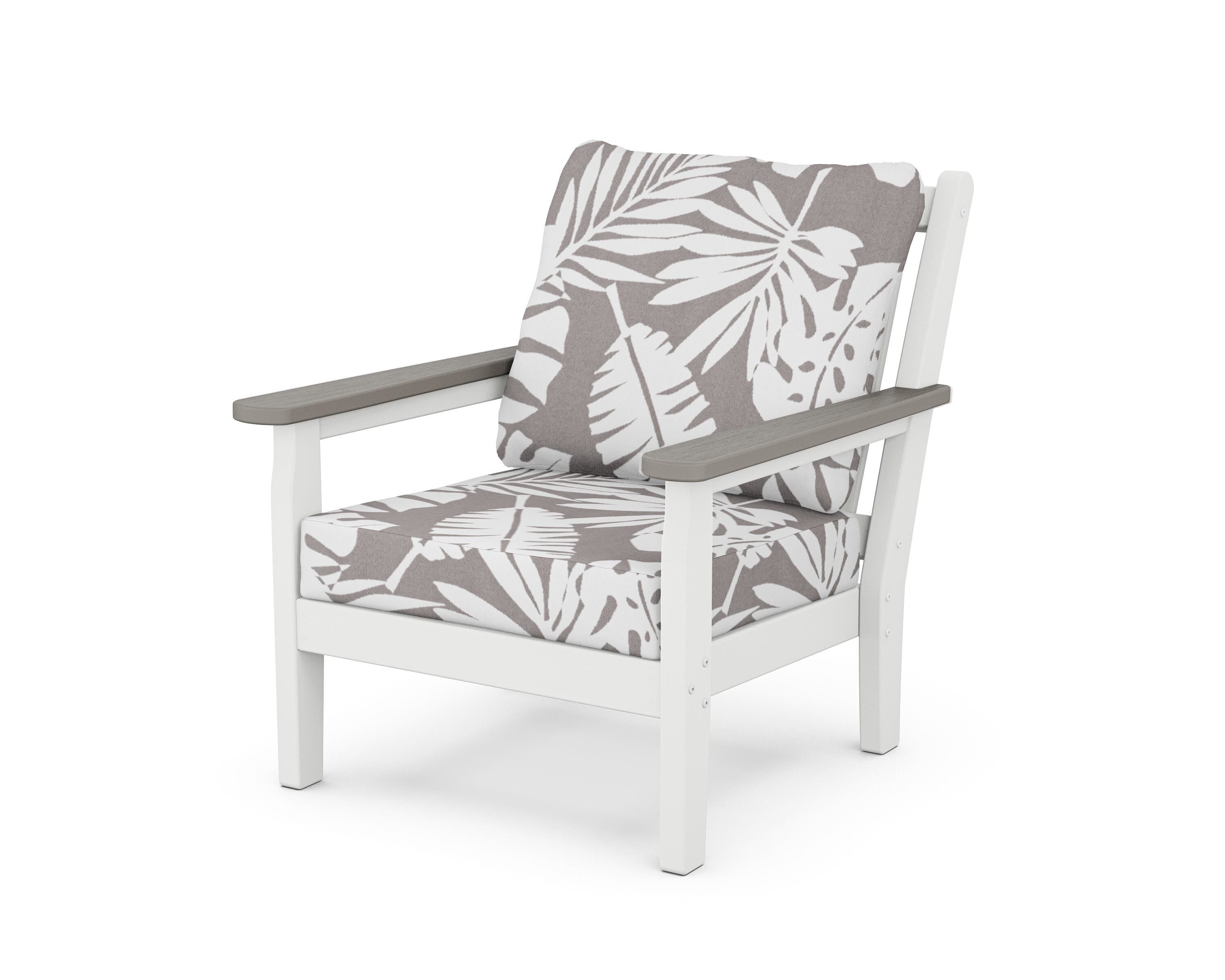 POLYWOOD® Chippendale Deep Seating Chair in White / Driftwood / Leaf Grey Mist