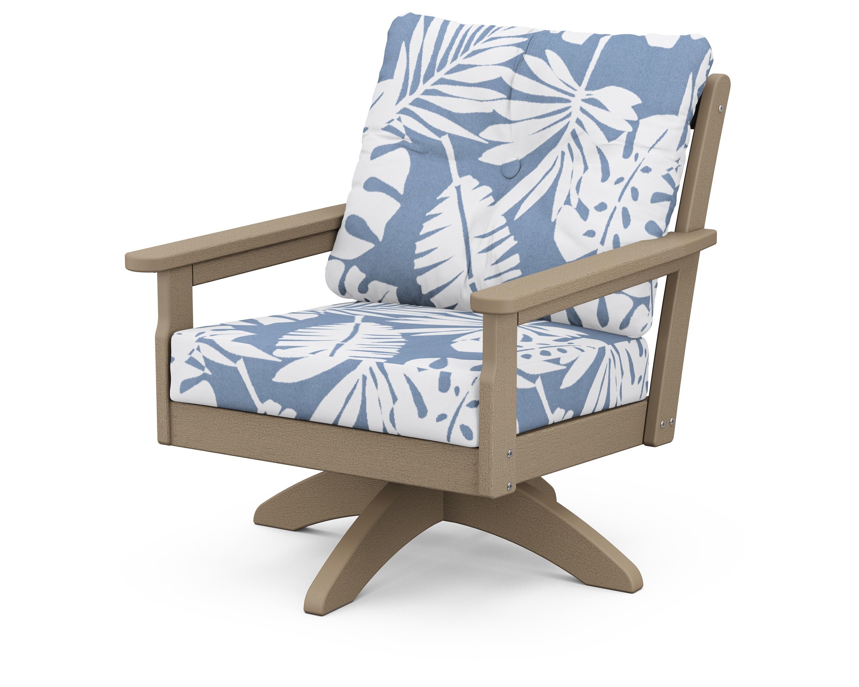 POLYWOOD® Vineyard Deep Seating Swivel Chair in Vintage Sahara / Leaf Sky Blue
