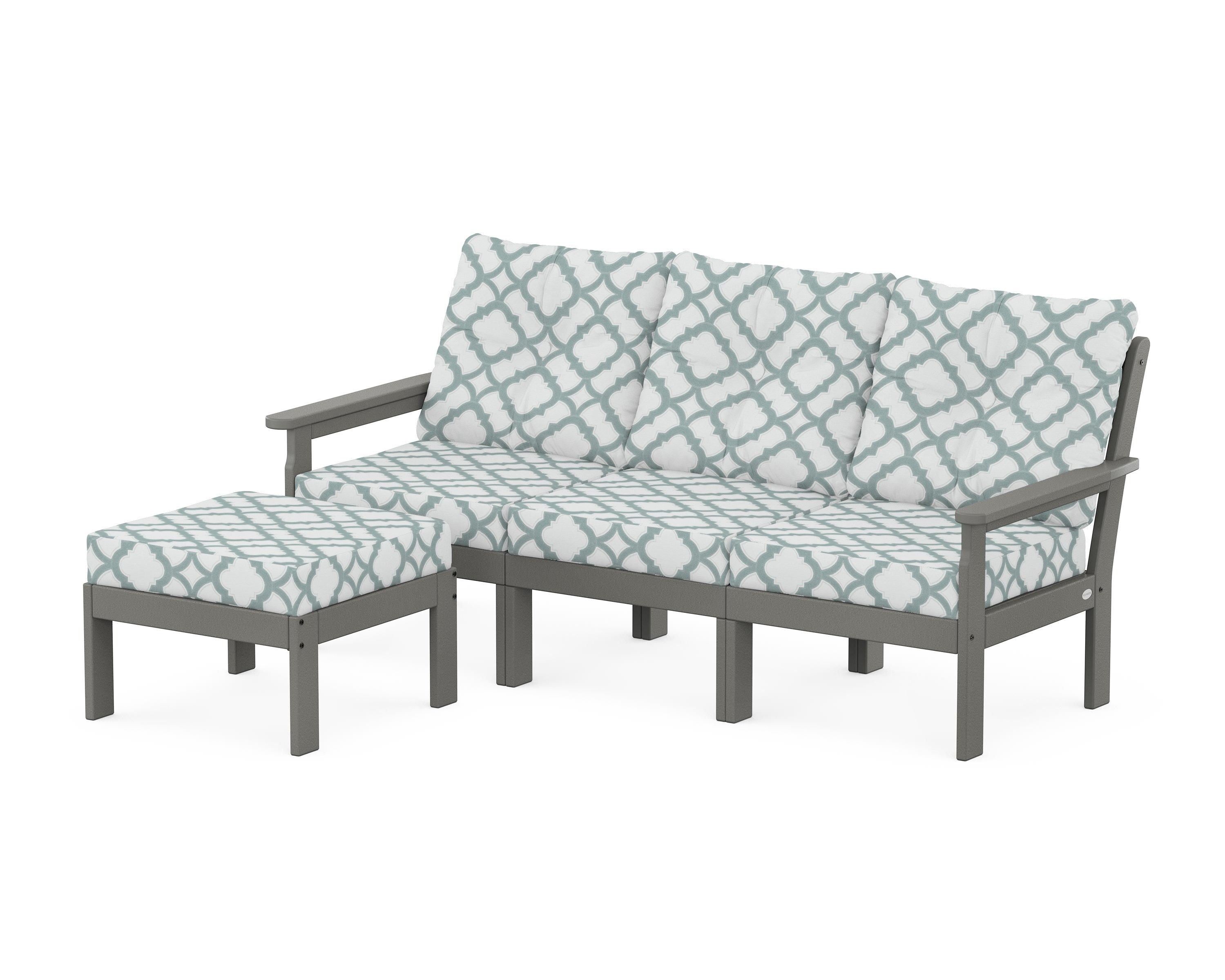 POLYWOOD® Vineyard 4-Piece Sectional with Ottoman in Slate Grey / Trellis Glacier Spa