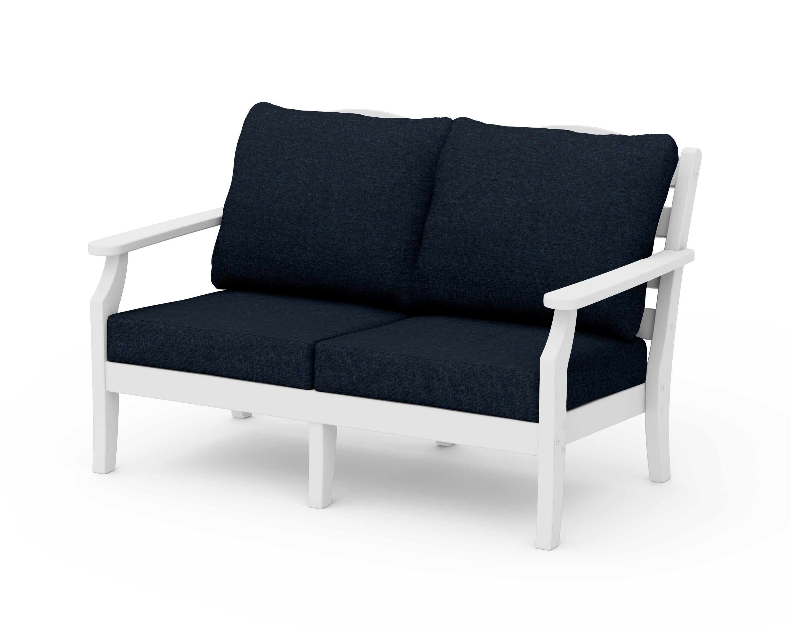 Draper James™ by POLYWOOD® Savannah Deep Seating Loveseat in White / Marine Indigo