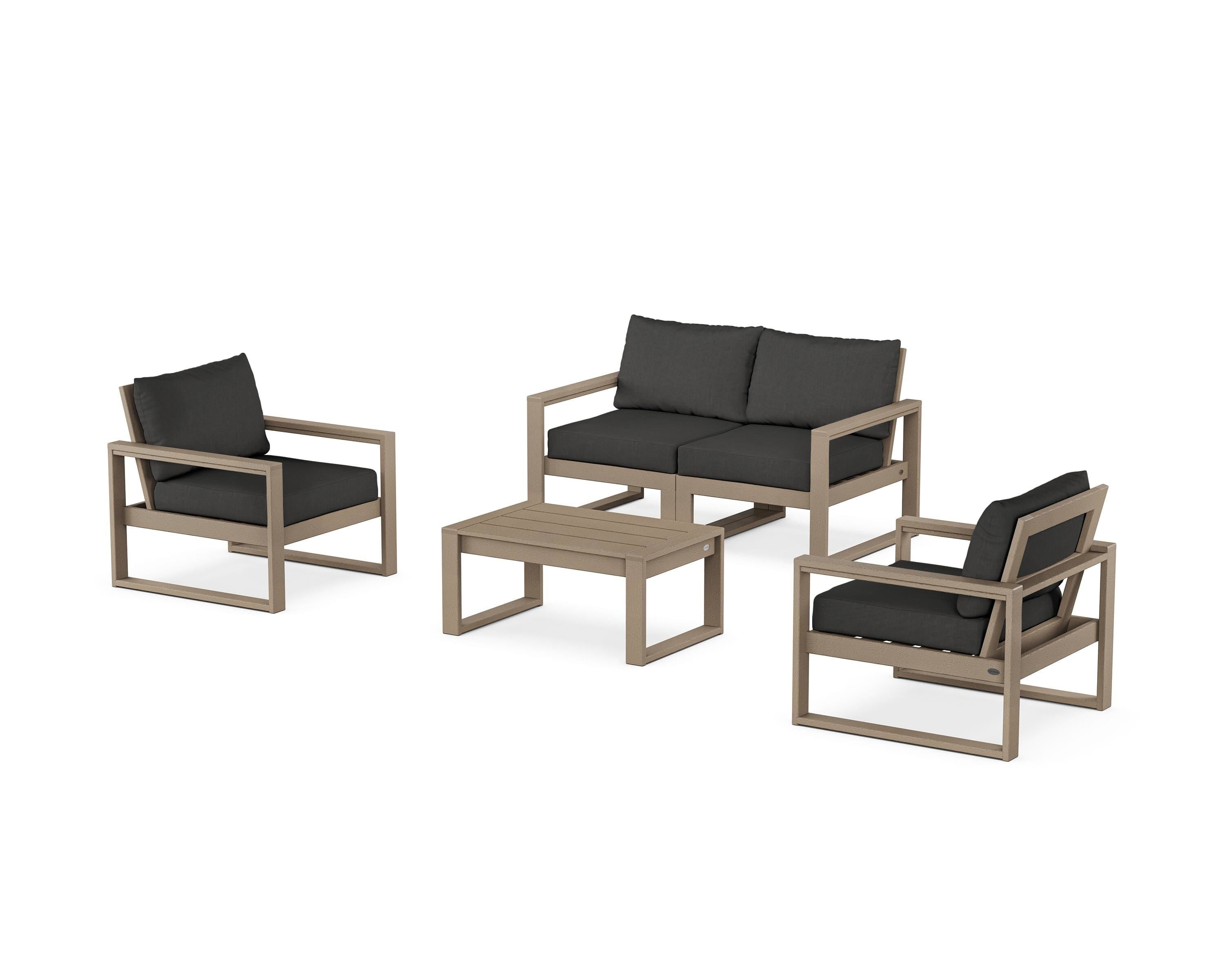 POLYWOOD® EDGE Sectional 4-Piece Deep Seating Set with Loveseat in Vintage Sahara / Spectrum Carbon