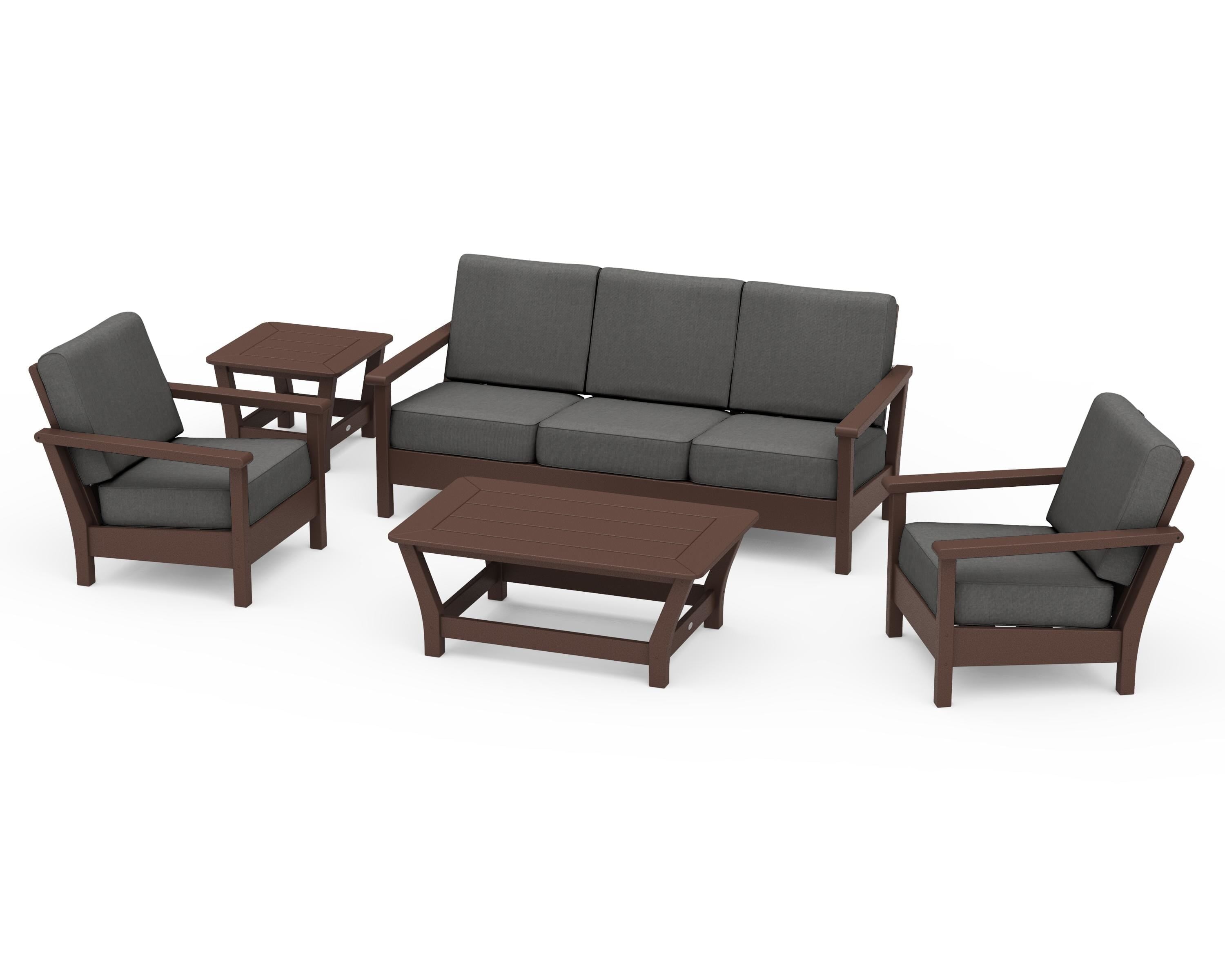 POLYWOOD® Harbour 5-Piece Deep Seating Set in Mahogany / Spectrum Carbon