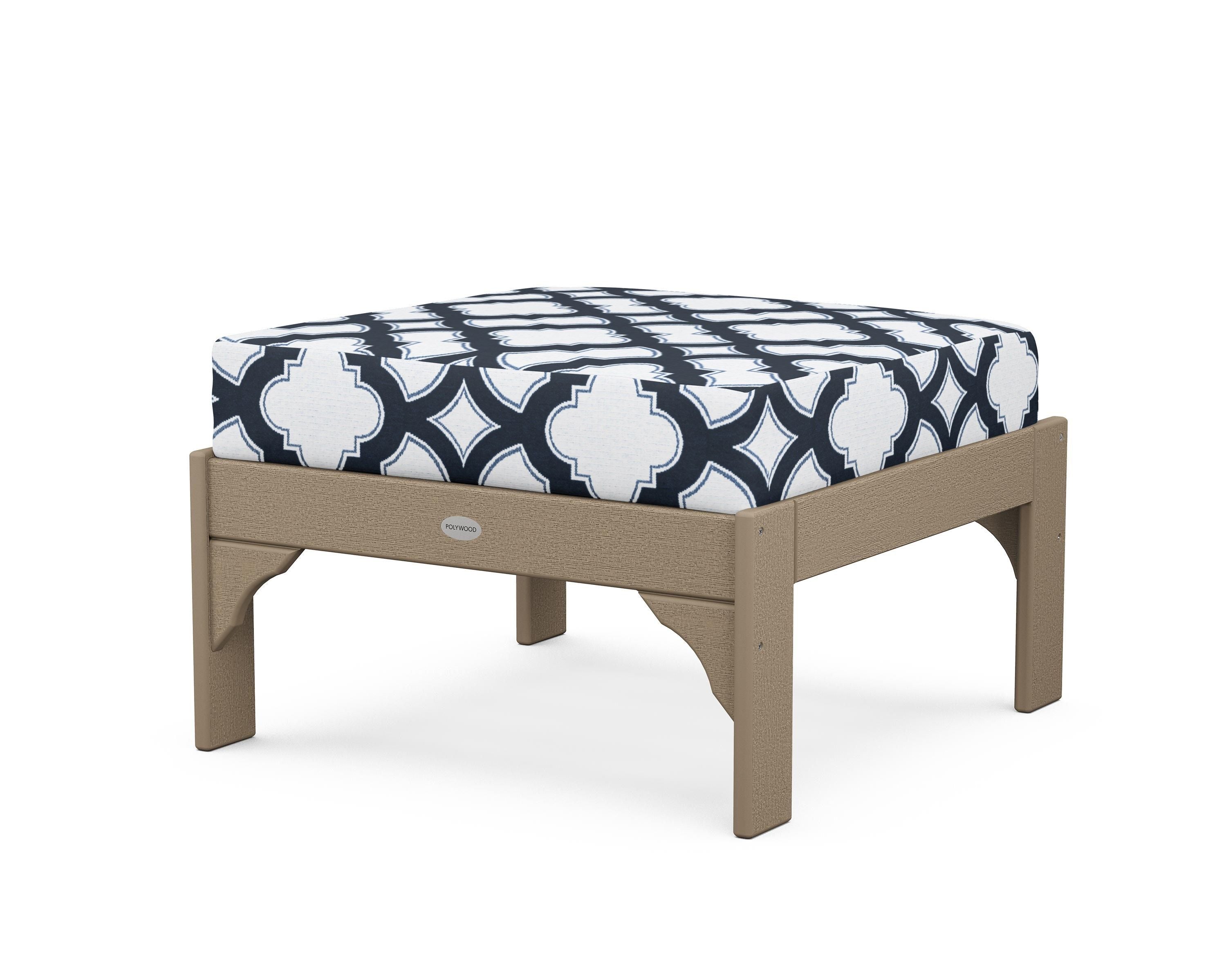 POLYWOOD® Vineyard Deep Seating Ottoman in Vintage Sahara / Trellis Marine Indigo