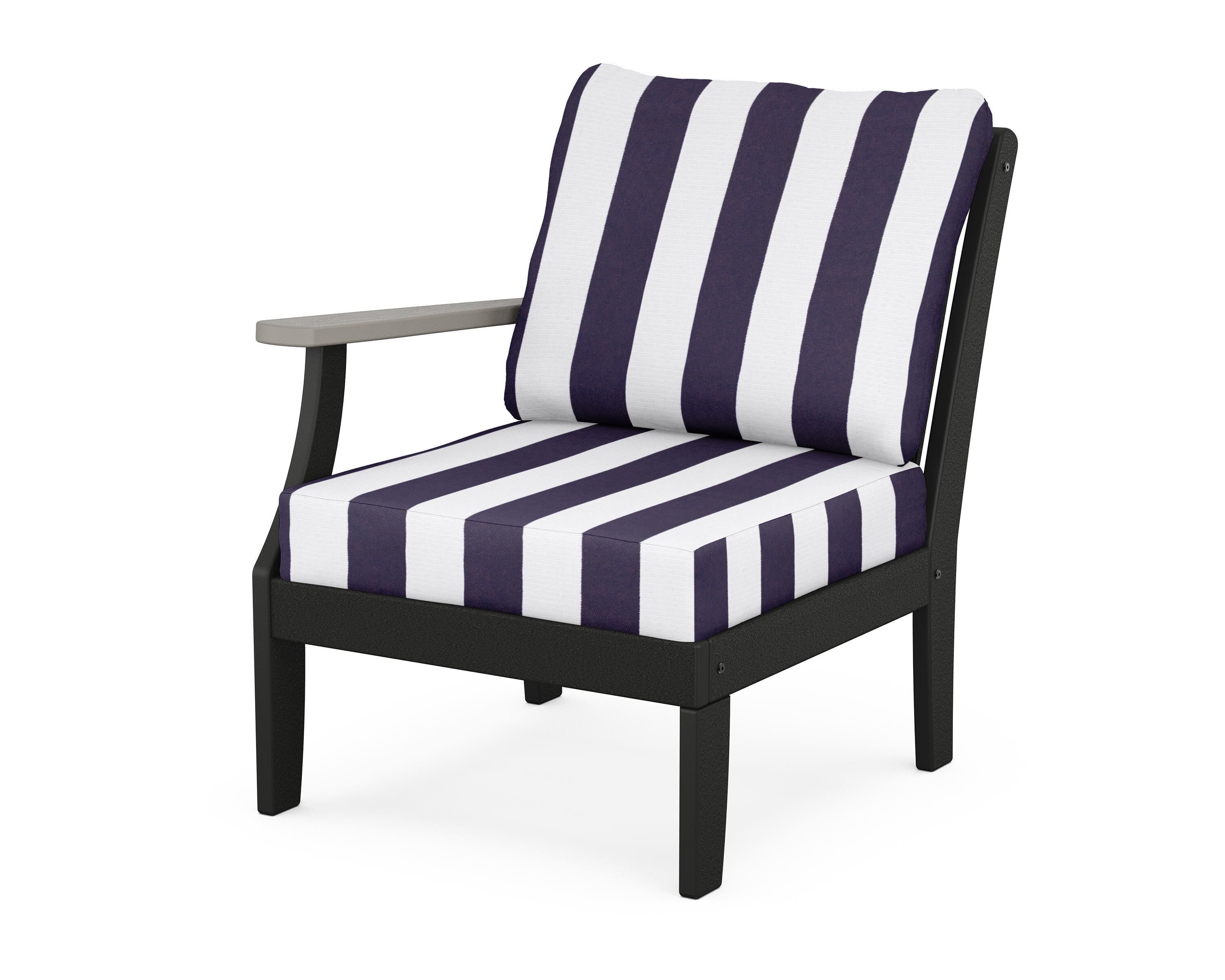 POLYWOOD® Braxton Modular Left Arm Chair in Black / Driftwood / Cabana Stripe Navy