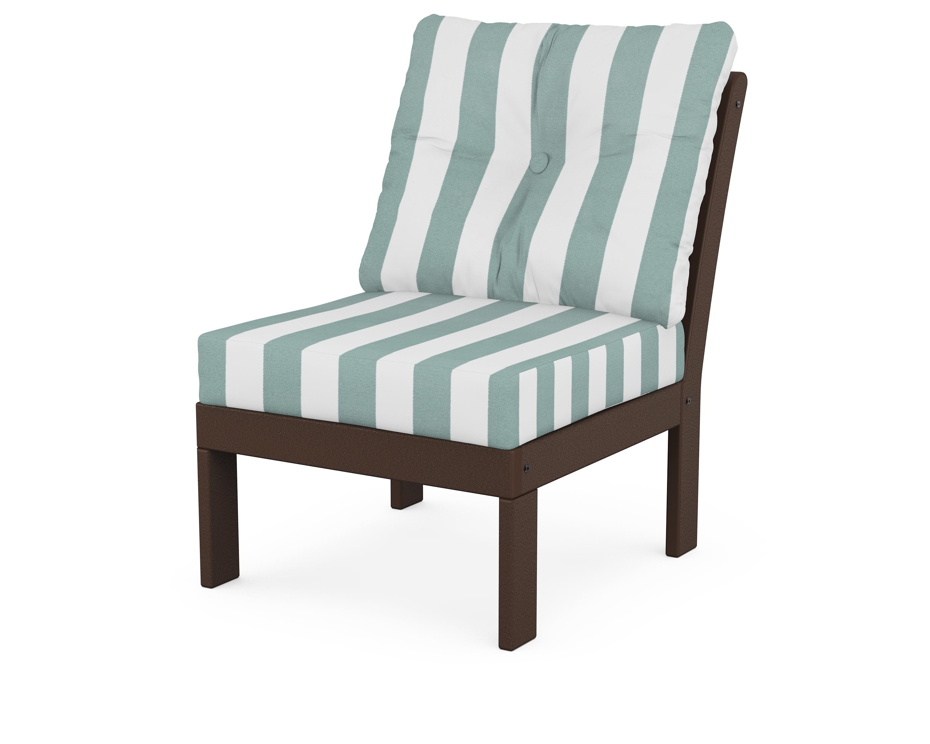 POLYWOOD® Vineyard Modular Armless Chair in Mahogany / Cabana Stripe Glacier Spa